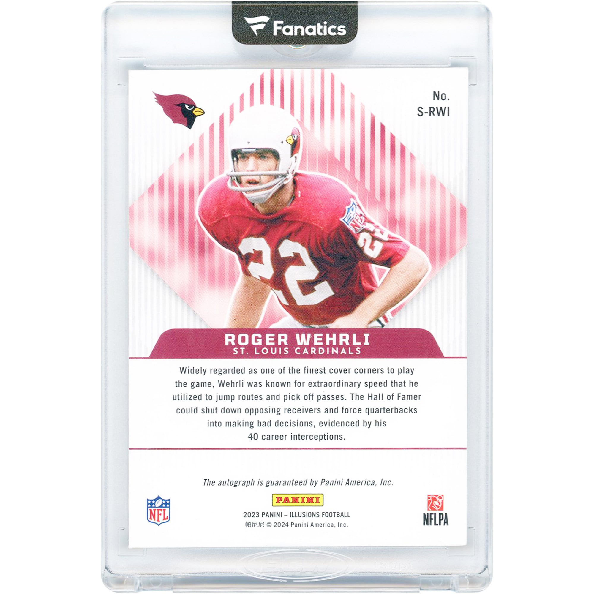 Roger Wehrli St. Louis Cardinals Throwback Autographed 2023 Panini Illusions Superlatives Red #S-RWI #72/99 Card