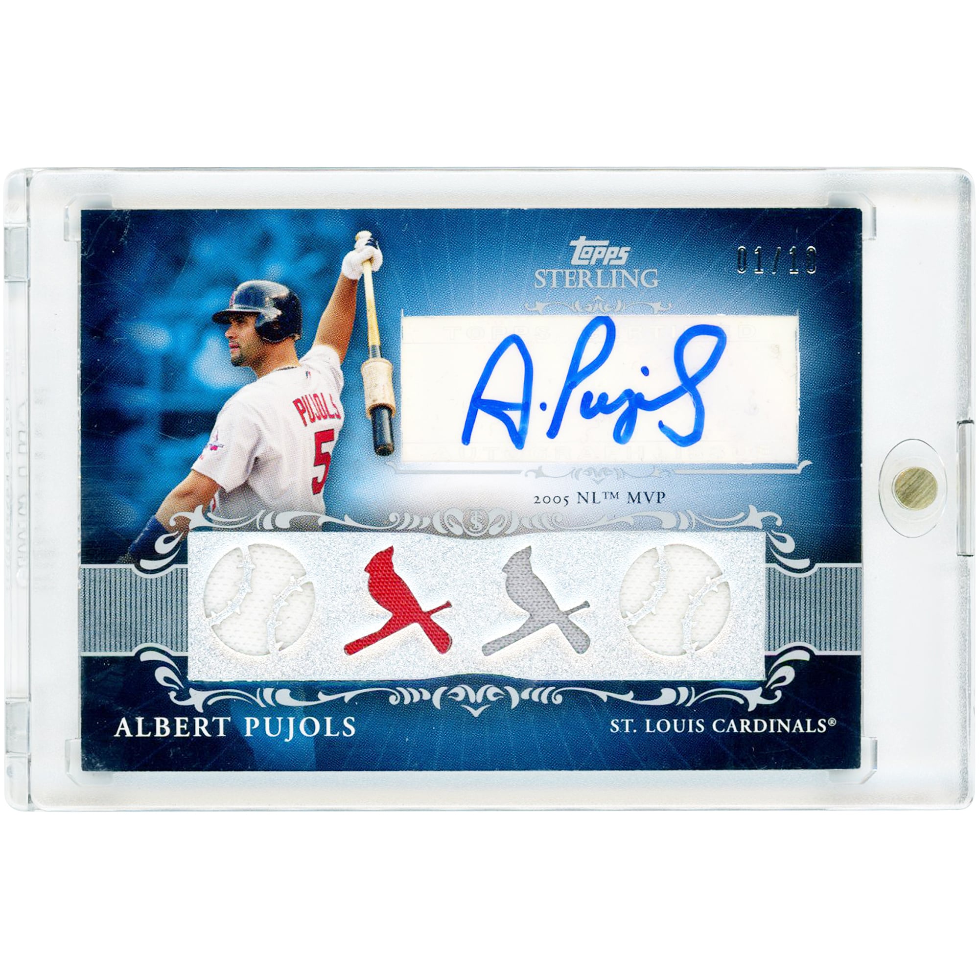 Carte autographiée d'Albert Pujols (Cardinals de Saint-Louis) 2009 Topps Sterling Career Chronicles Quad Tri-Color Game Used Jersey Relics #4SCA-1 #1/10