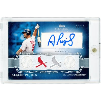 Albert Pujols St. Louis Cardinals Autographed 2009 Topps Sterling Career Chronicles Quad Tri-Color Game Used Jersey Relics #4SCA-1 #1/10 Card