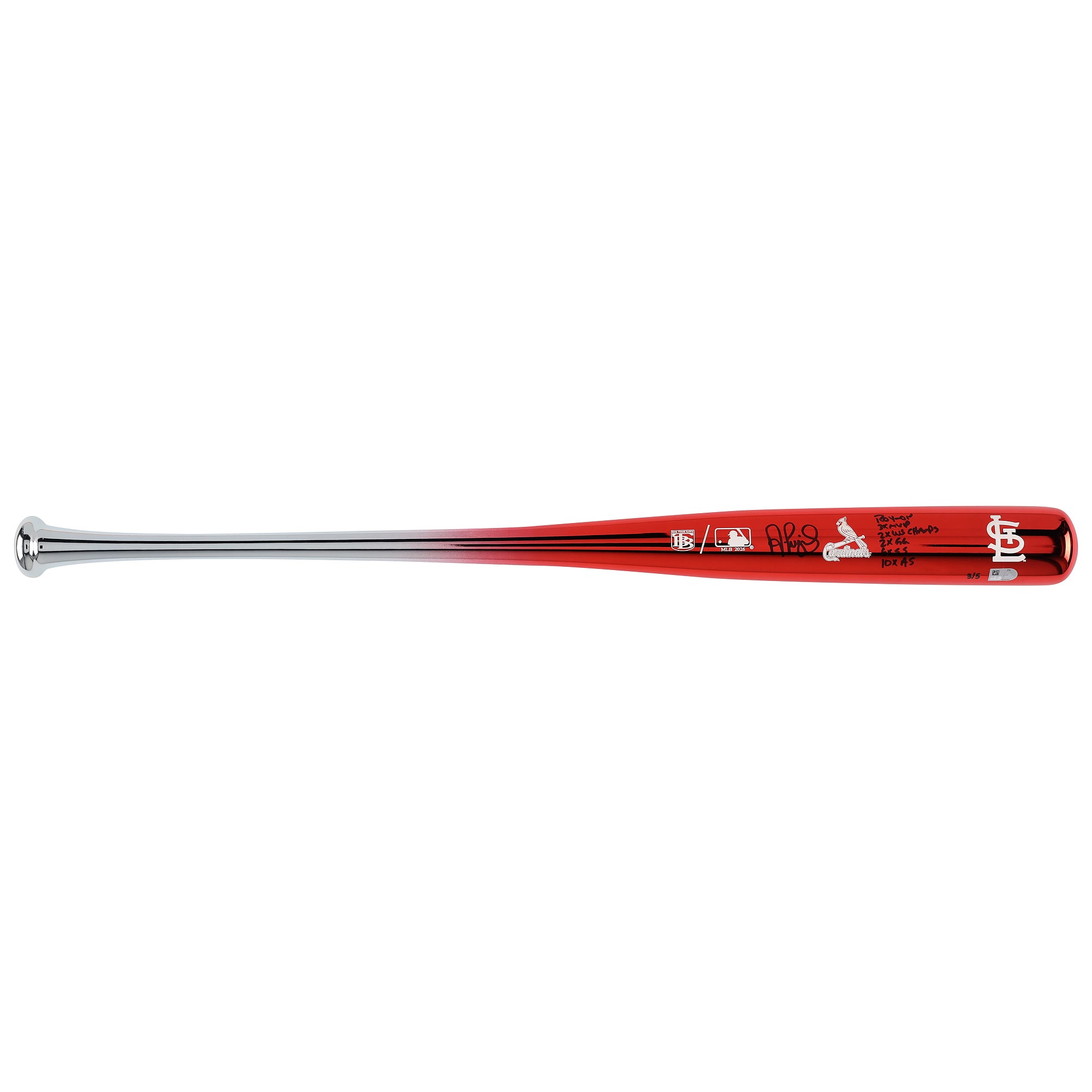 Bâton chromé Big Time Bats autographié par Albert Pujols des Cardinals de Saint-Louis, avec inscriptions multiples