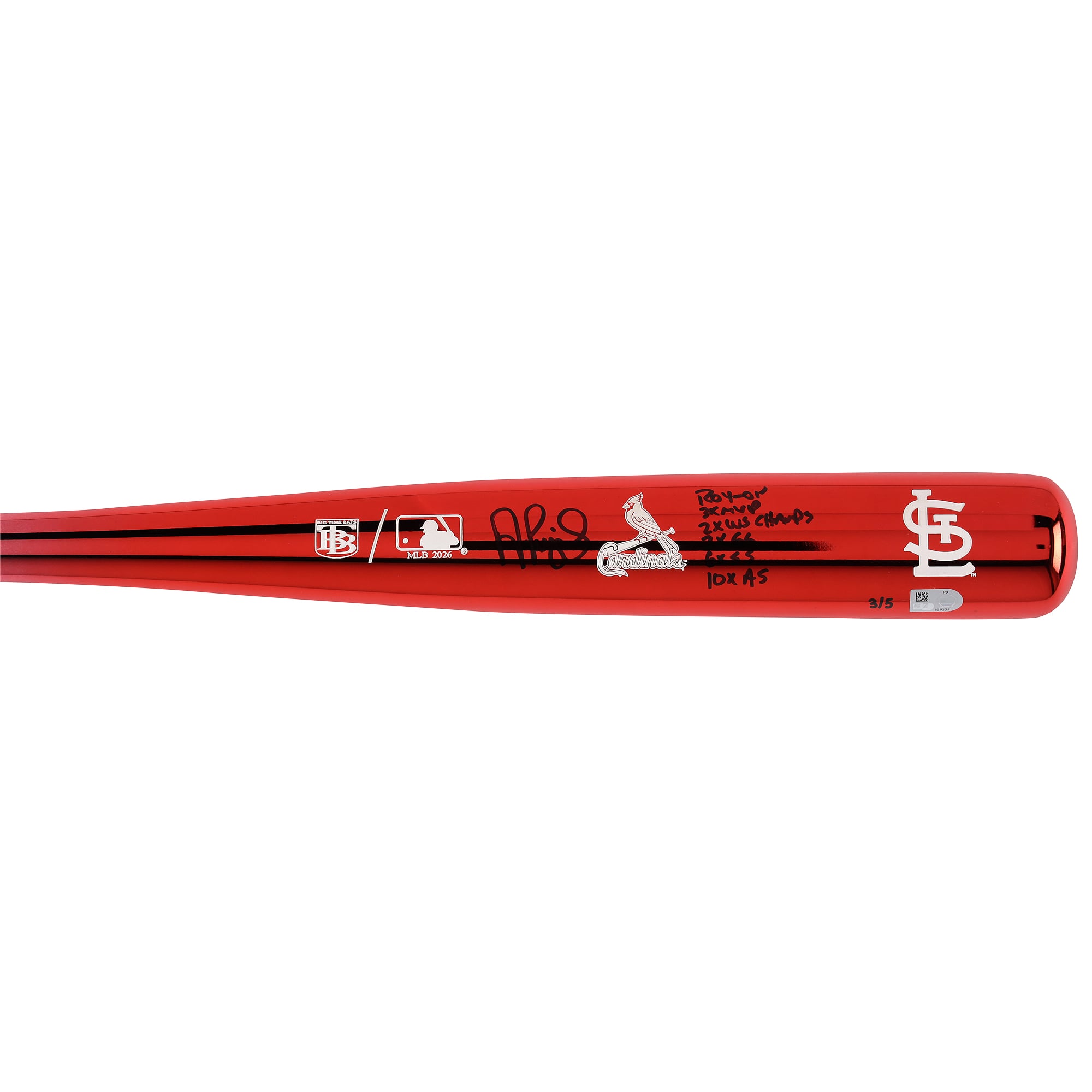 Bâton chromé Big Time Bats autographié par Albert Pujols des Cardinals de Saint-Louis, avec inscriptions multiples