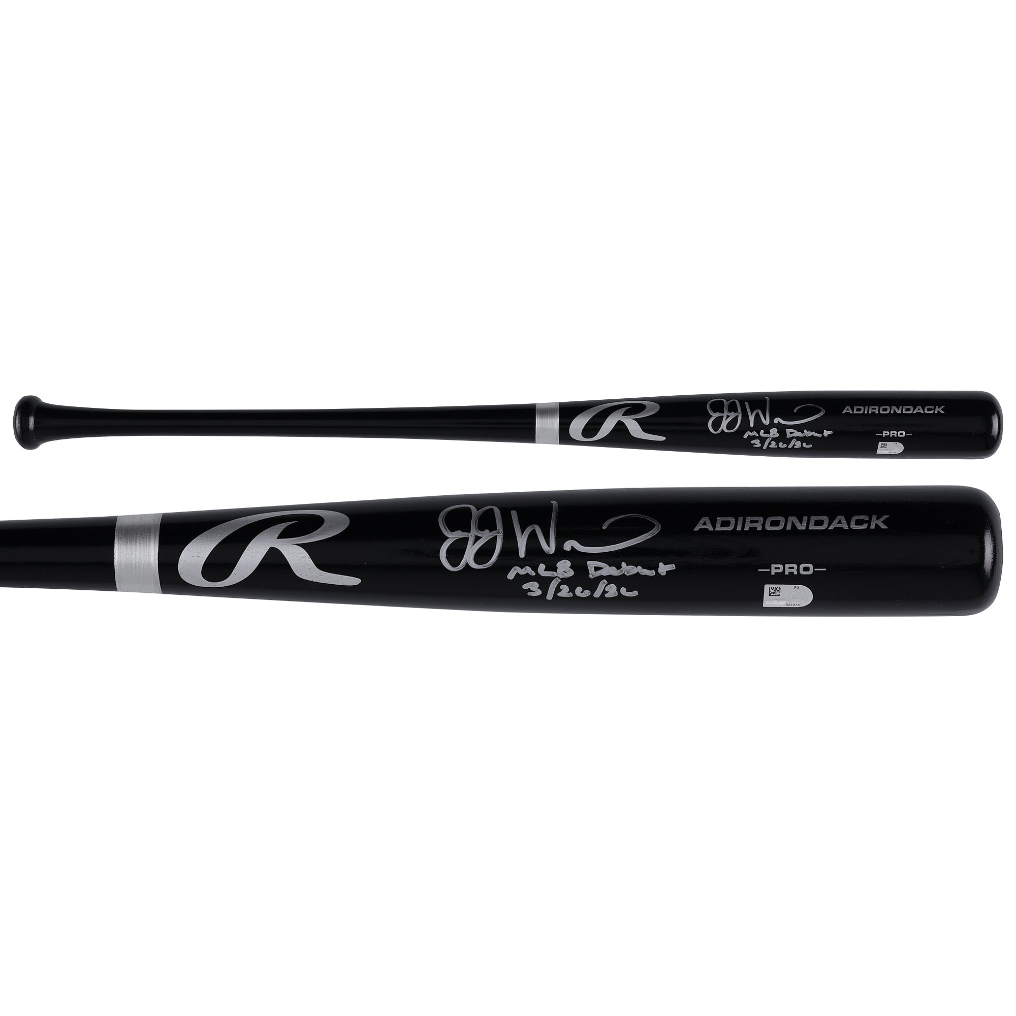 Bâton Rawlings Pro noir autographié par JJ Wetherholt (Cardinals de Saint-Louis) avec inscription « Débuts en MLB le 26/03/2026 ».