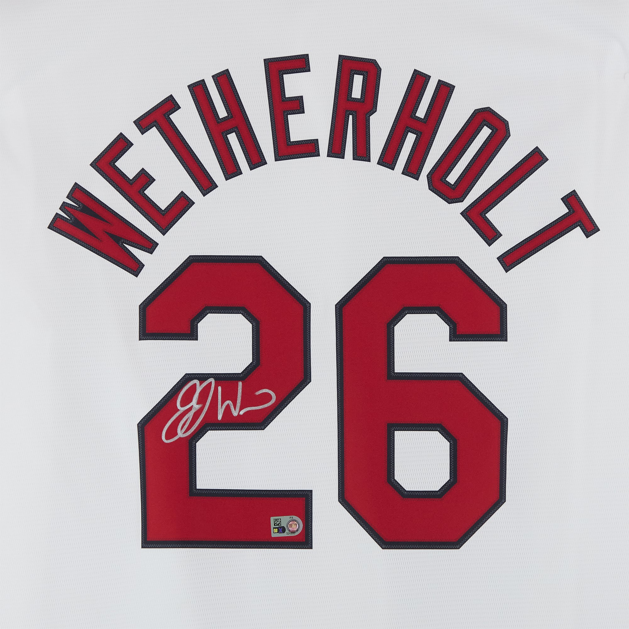 Maillot réplique blanc Nike autographié par JJ Wetherholt des Cardinals de Saint-Louis