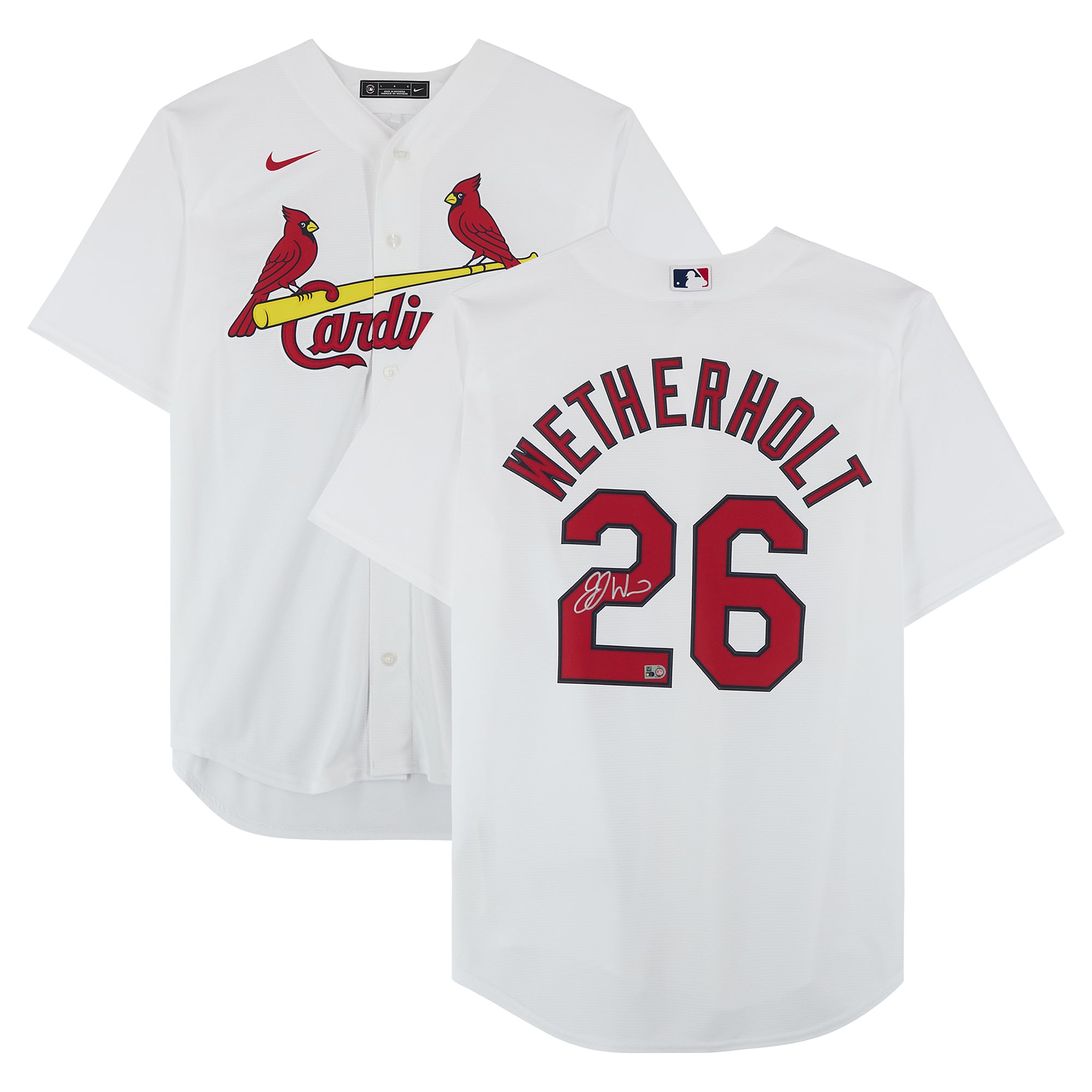 Maillot réplique blanc Nike autographié par JJ Wetherholt des Cardinals de Saint-Louis