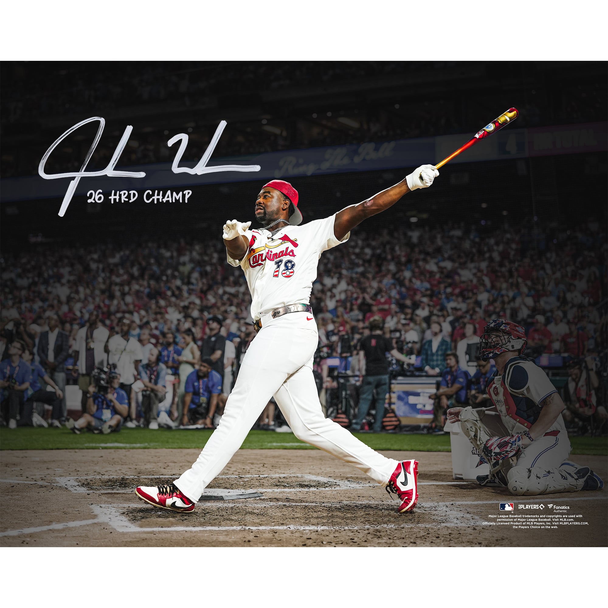 Photo autographiée de Jordan Walker (St. Louis Cardinals) - 40,6 x 50,8 cm (16 x 20 pouces) - MLB Home Run Derby 2026 - avec inscription « Champion 26 HRD »