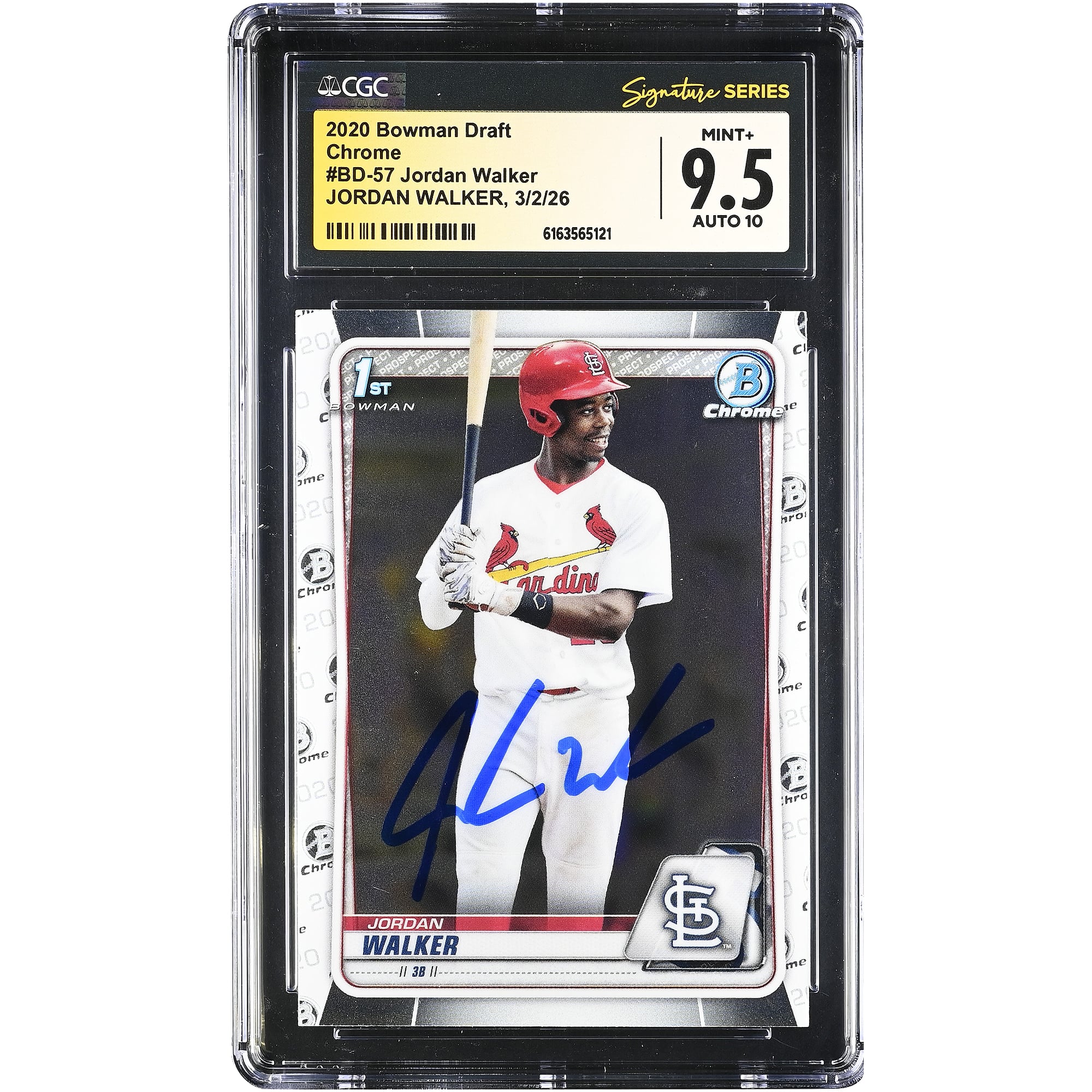 Jordan Walker St. Louis Cardinals Autographed 2020 Bowman Draft Chrome #BD-57 CGC Authenticated 9.5/10 Card