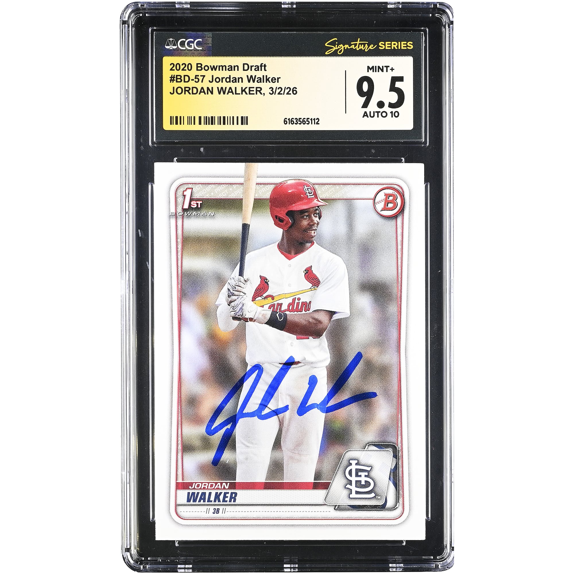 Jordan Walker St. Louis Cardinals Autographed 2020 Bowman Draft #BD-57 CGC Authenticated /10 Card