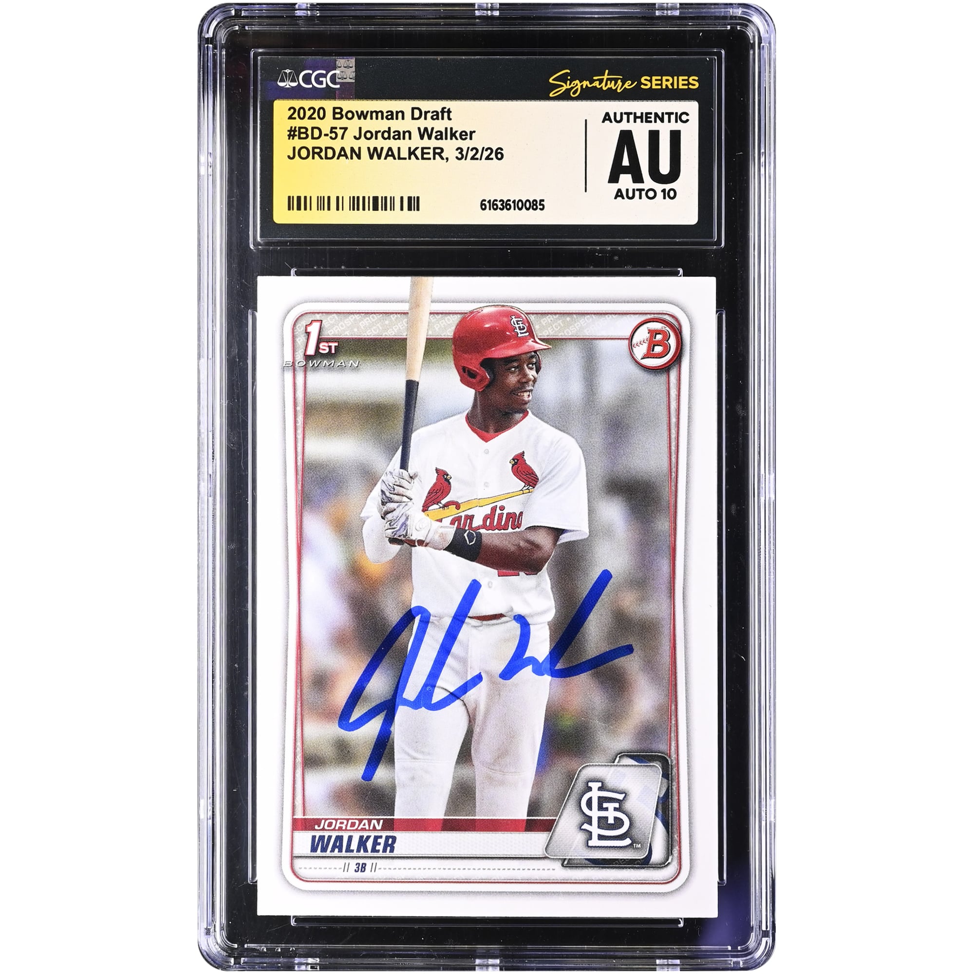 Carte autographiée de Jordan Walker (St. Louis Cardinals) - Draft Bowman 2020 n° BD-57