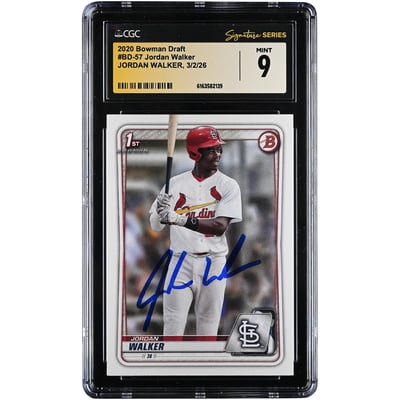 Jordan Walker St. Louis Cardinals Autographed 2020 Bowman Draft #BD-57 CGC Authenticated Mint 9 Card