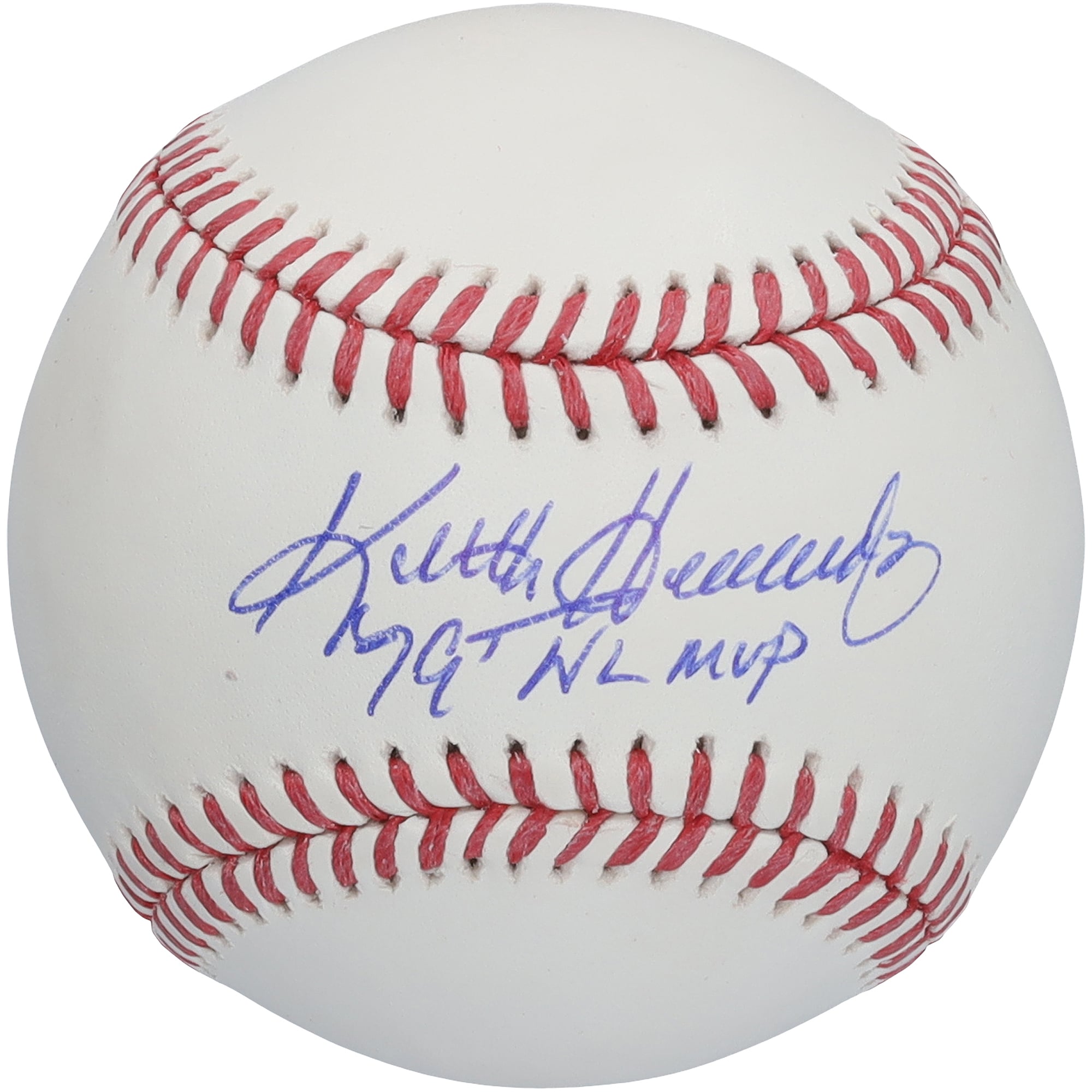 Balle de baseball autographiée par Keith Hernandez des Cardinals de Saint-Louis avec inscription « MVP de la Ligue nationale 1979 ».