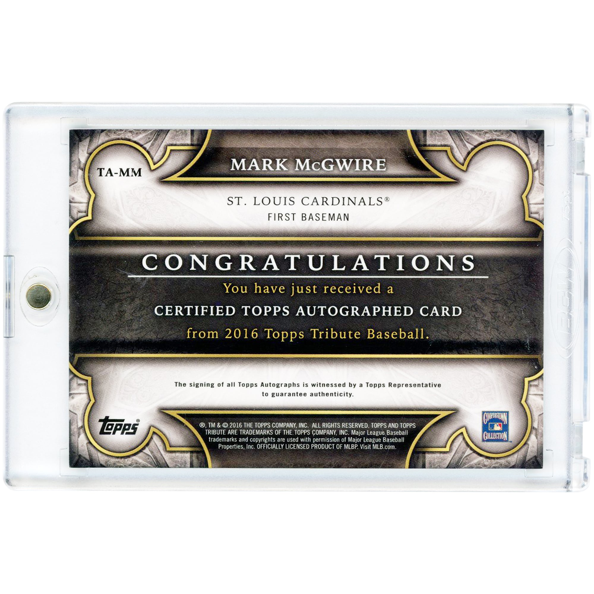 Carte autographiée de Mark McGwire (St. Louis Cardinals) 2016 Topps Tribute Orange #TA-MM #16/25