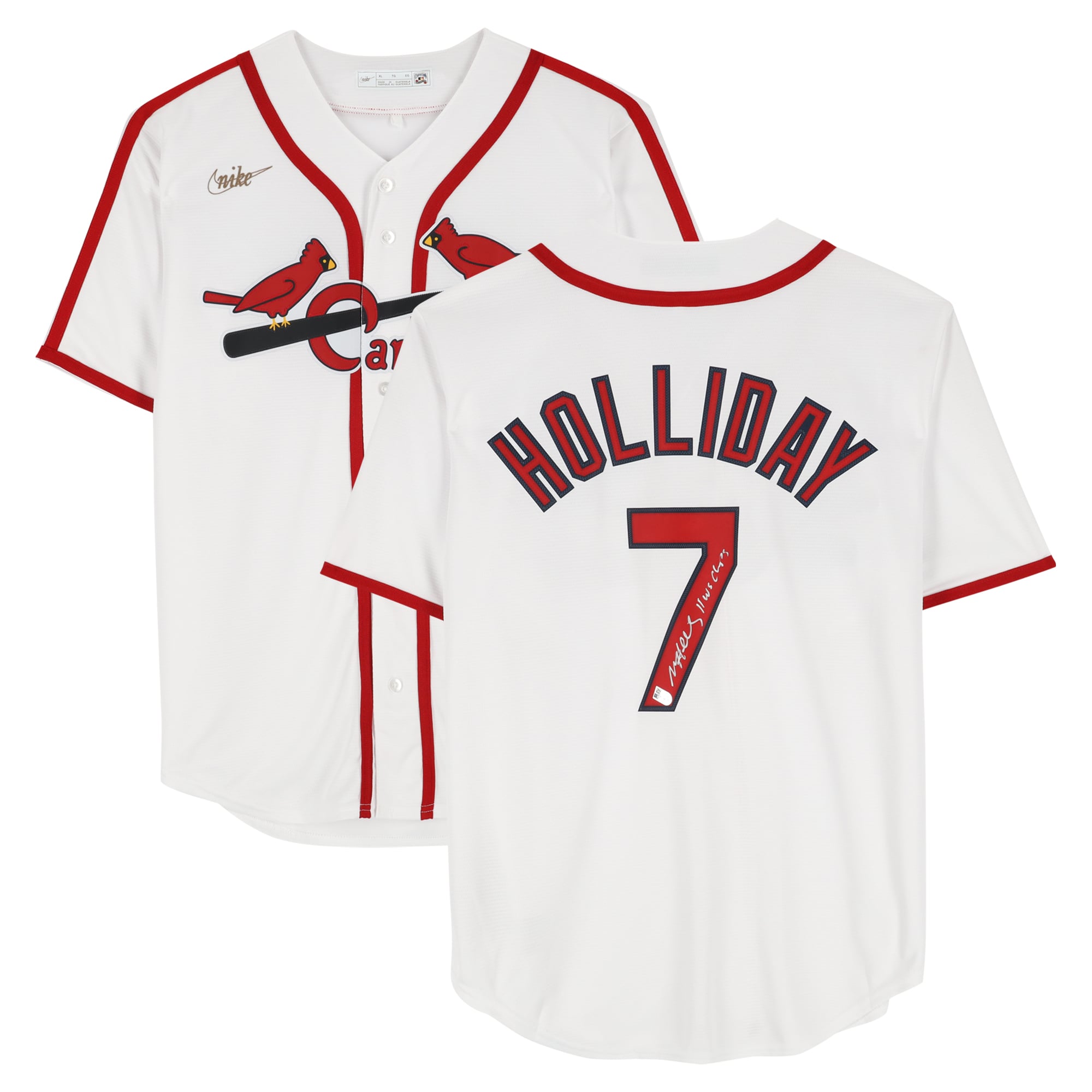 Matt Holliday St. Louis Cardinals Autographed White Nike Replica Jersey with "11 WS Champs" Inscription