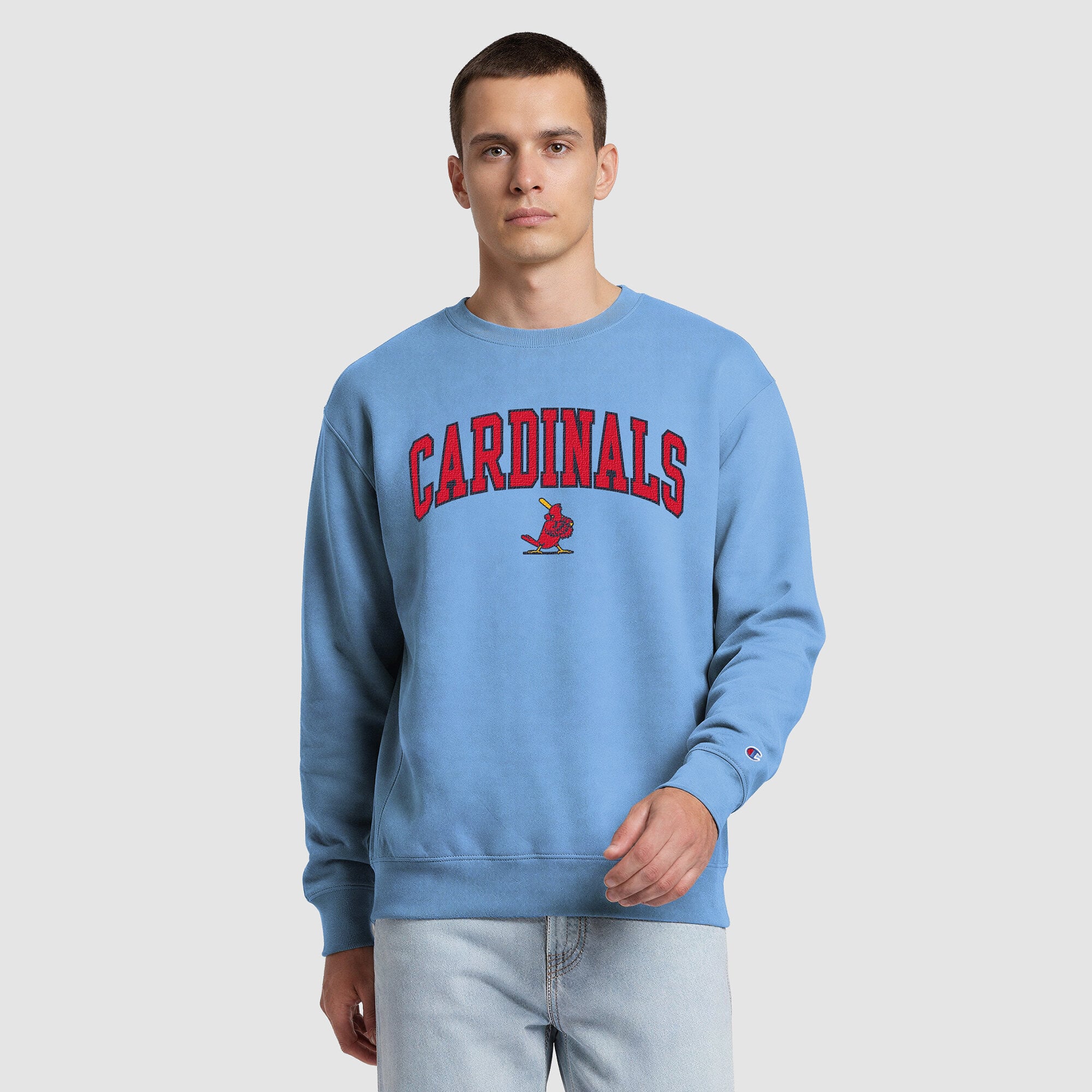 Sweat-shirt polaire à col rond bleu clair Champion pour homme, aux couleurs des Cardinals de Saint-Louis