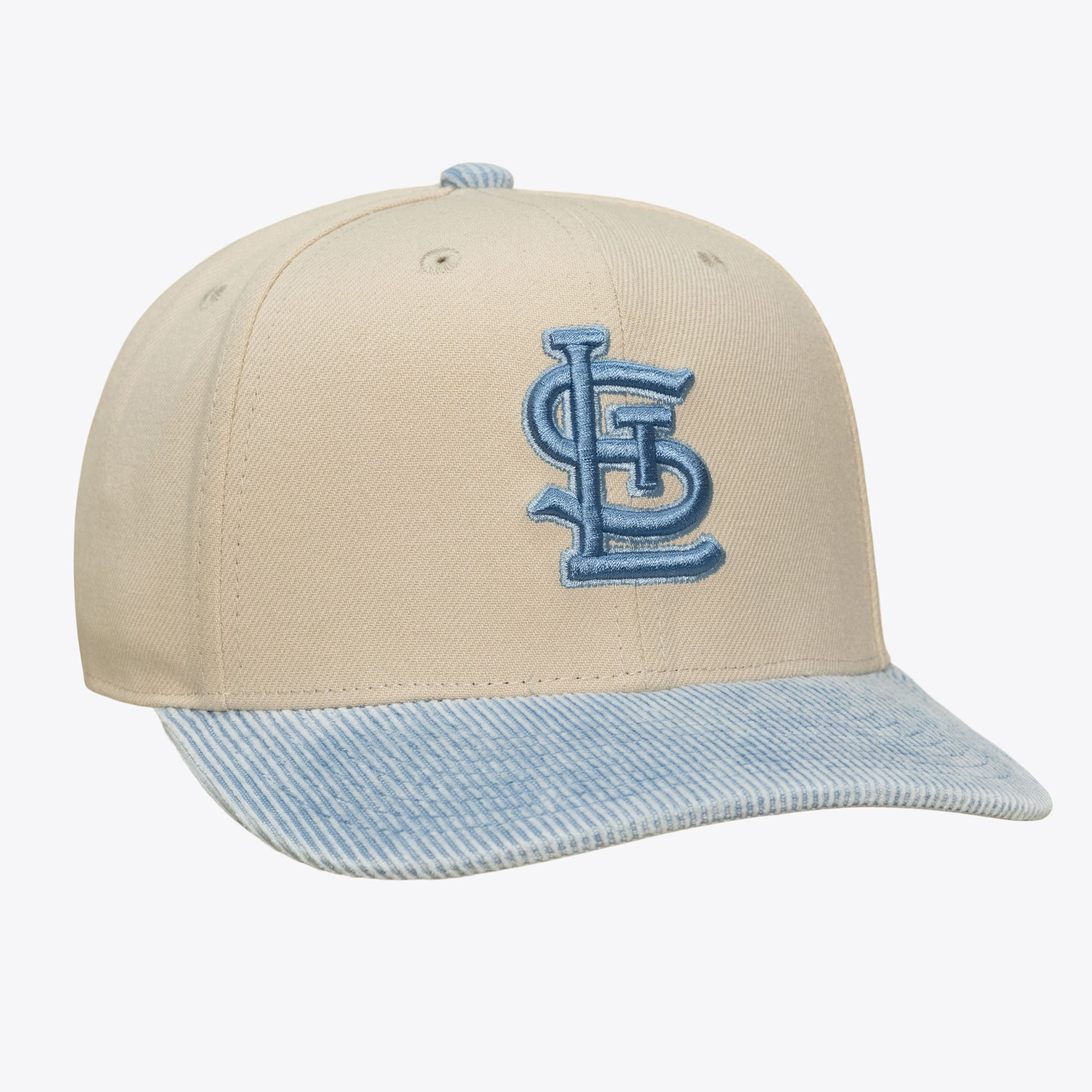 Men's Mitchell & Ness Cream/Light Blue St. Louis Cardinals Washed Corduroy Pro Crown Snapback Hat