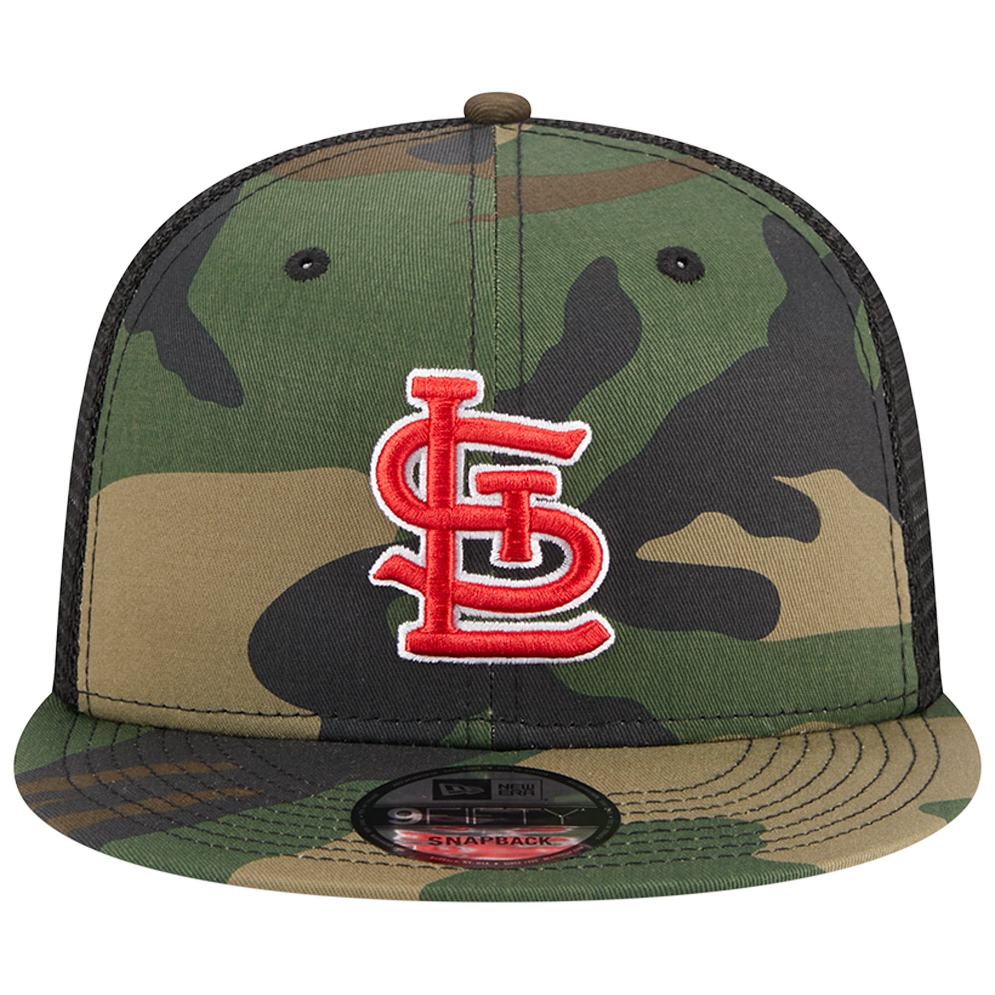 Men's New Era Camo St. Louis Cardinals Woodland Camo Trucker 9FIFTY Snapback Hat