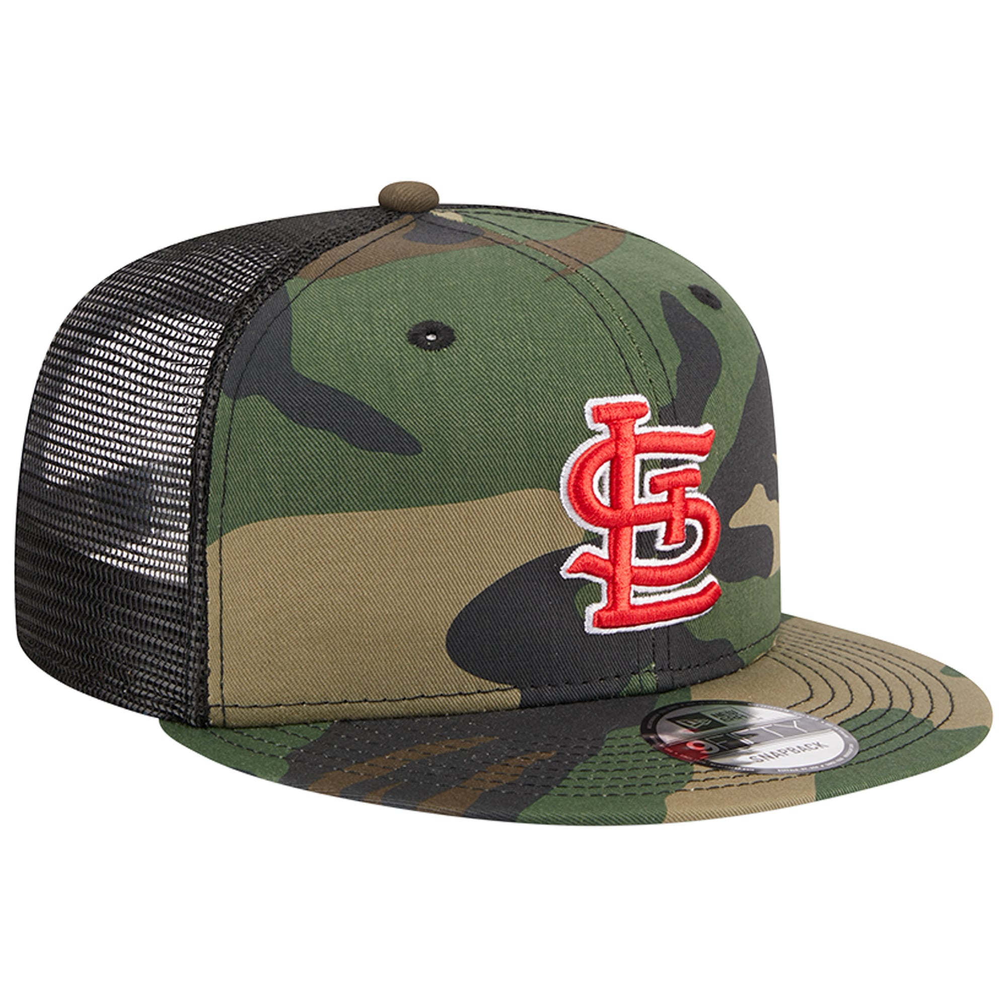 Men's New Era Camo St. Louis Cardinals Woodland Camo Trucker 9FIFTY Snapback Hat