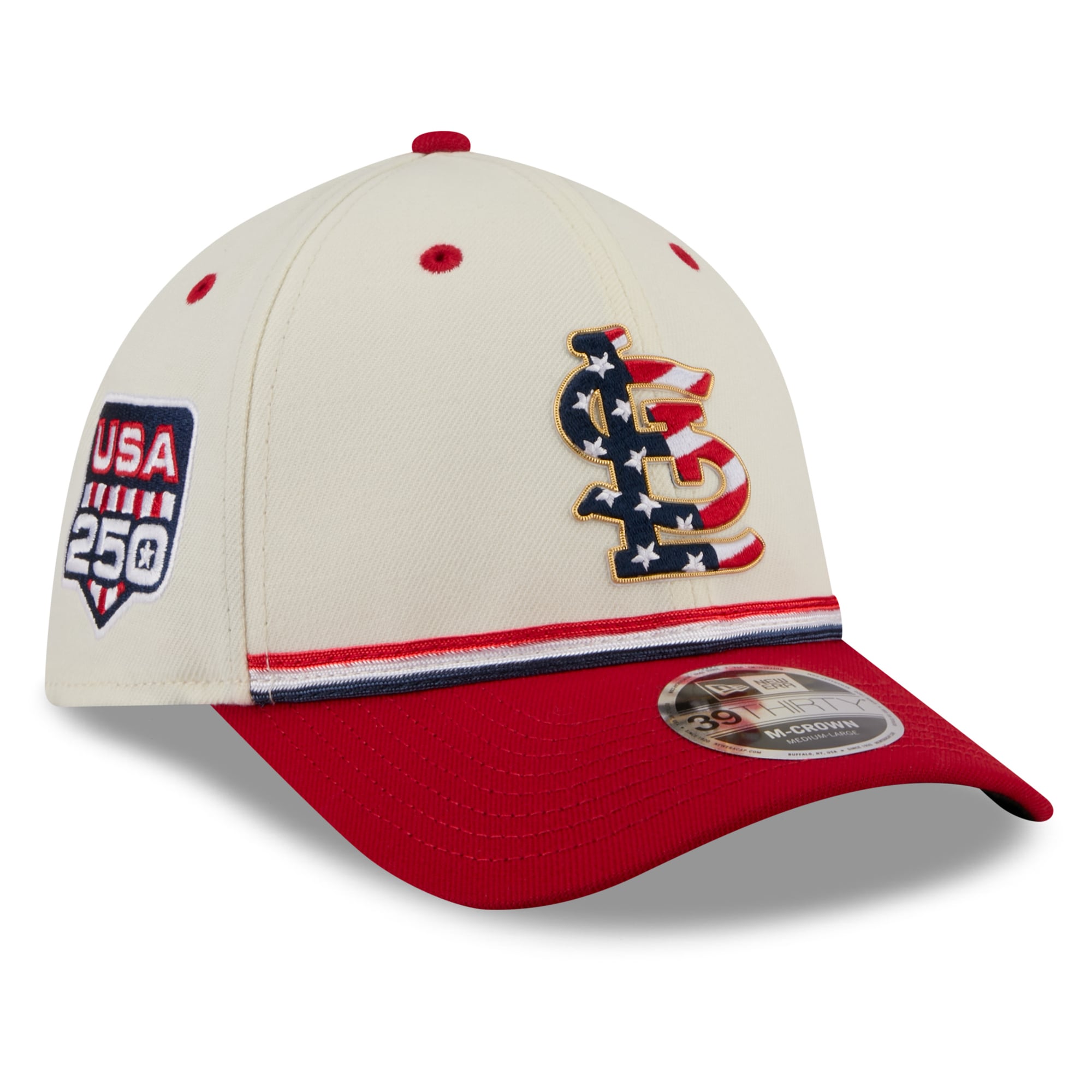 Men's New Era Cream/Red St. Louis Cardinals USA 250 Fourth of July 39THIRTY M-Crown Flex Hat