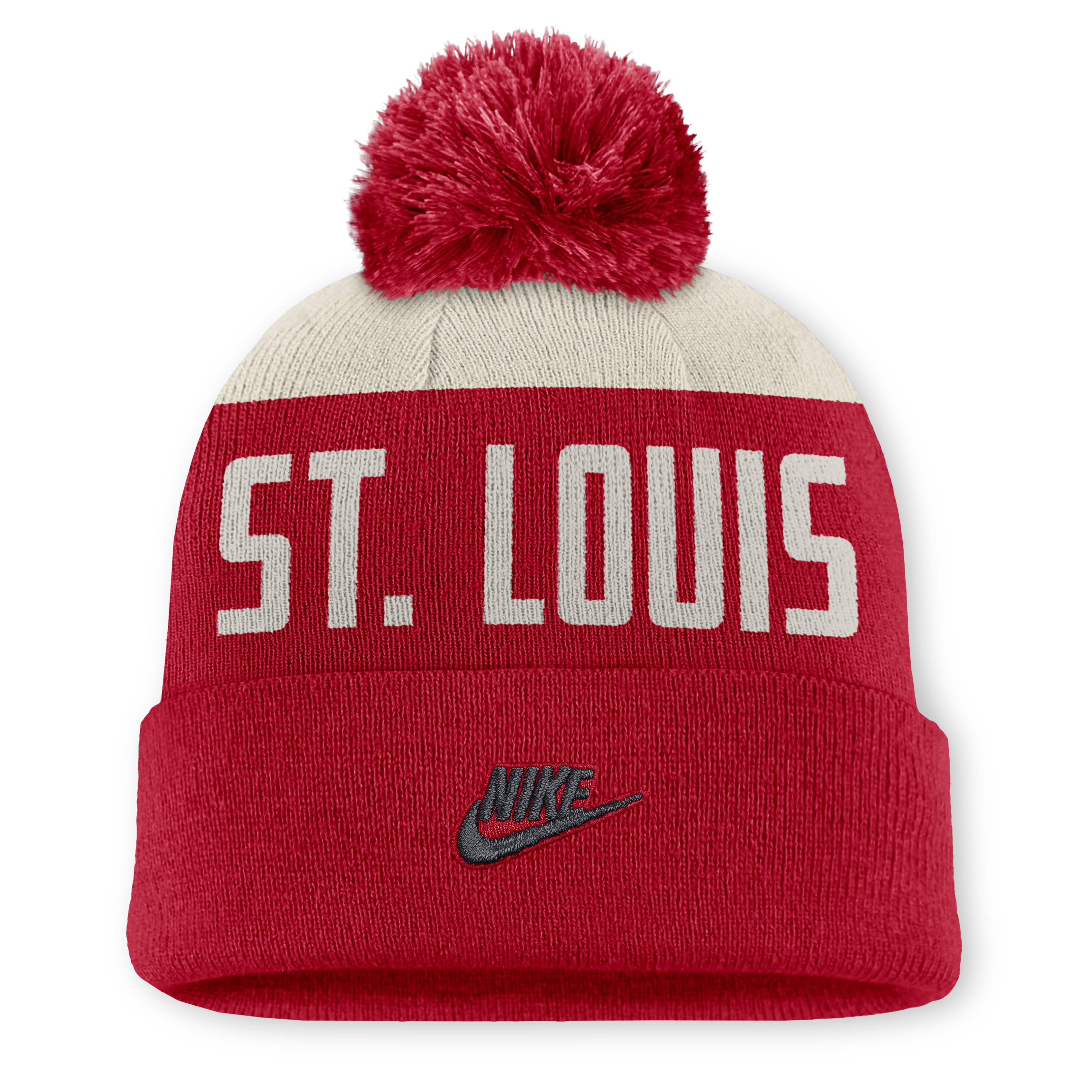 Bonnet Nike Peak Standard à revers et pompon, blanc et rouge, aux couleurs des Cardinals de Saint-Louis.