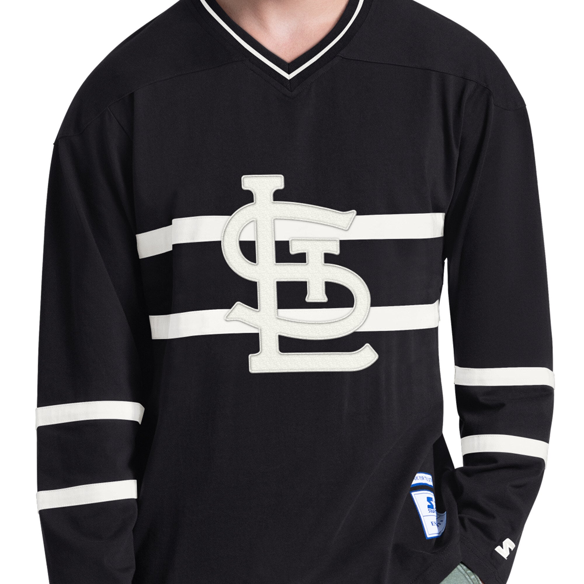 Men's Starter Black St. Louis Cardinals Line Up Long Sleeve V-Neck T-Shirt