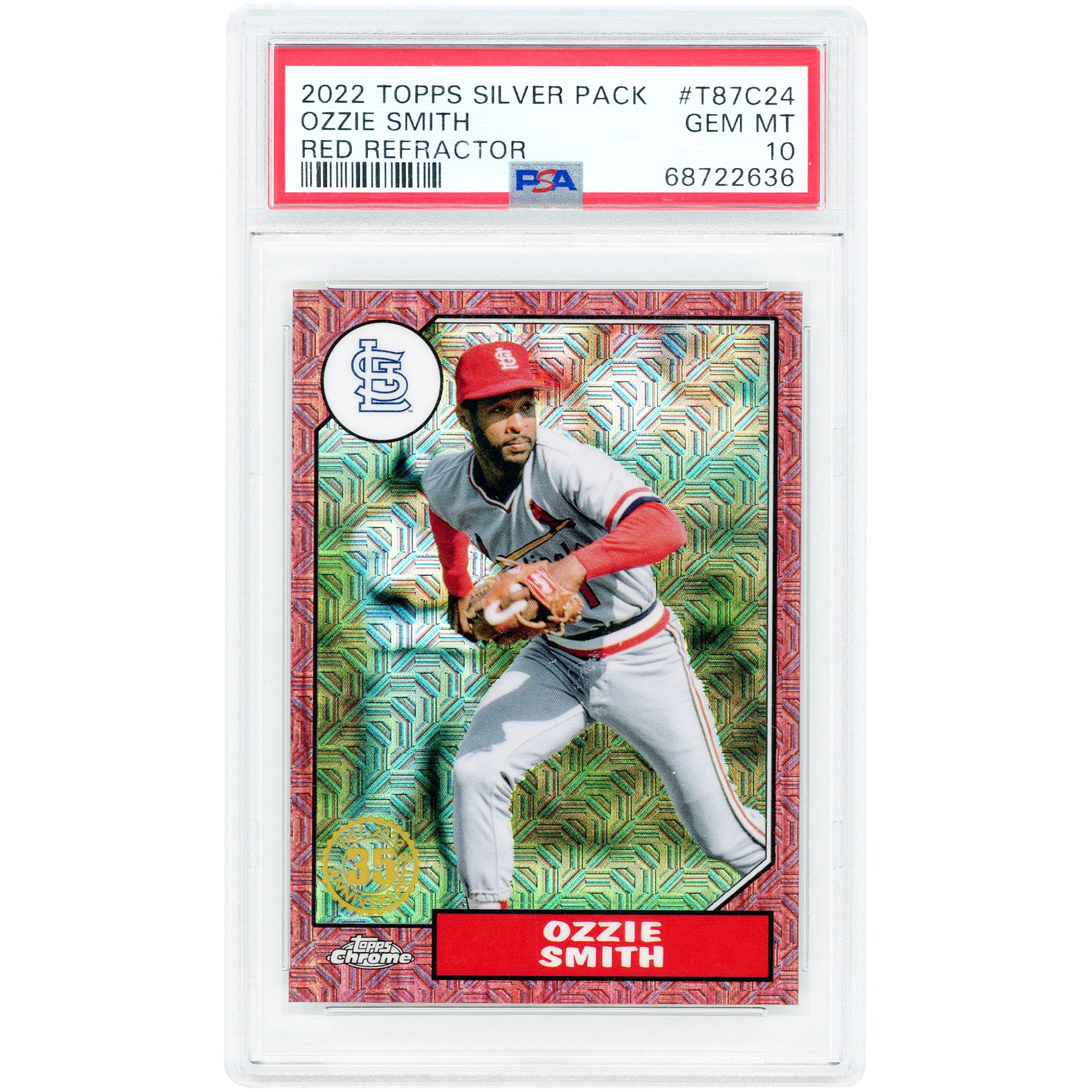 Carte Ozzie Smith St. Louis Cardinals 2022 Topps Silver Pack Red Refractor #T87C-24 #4/5 authentifiée PSA (10 cartes)