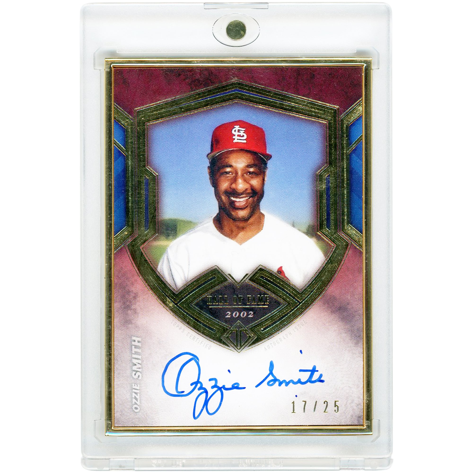 Ozzie Smith St. Louis Cardinals Autographed 2020 Topps Transcendent Gold Framed HOF #THOF-OS #17/25 Card