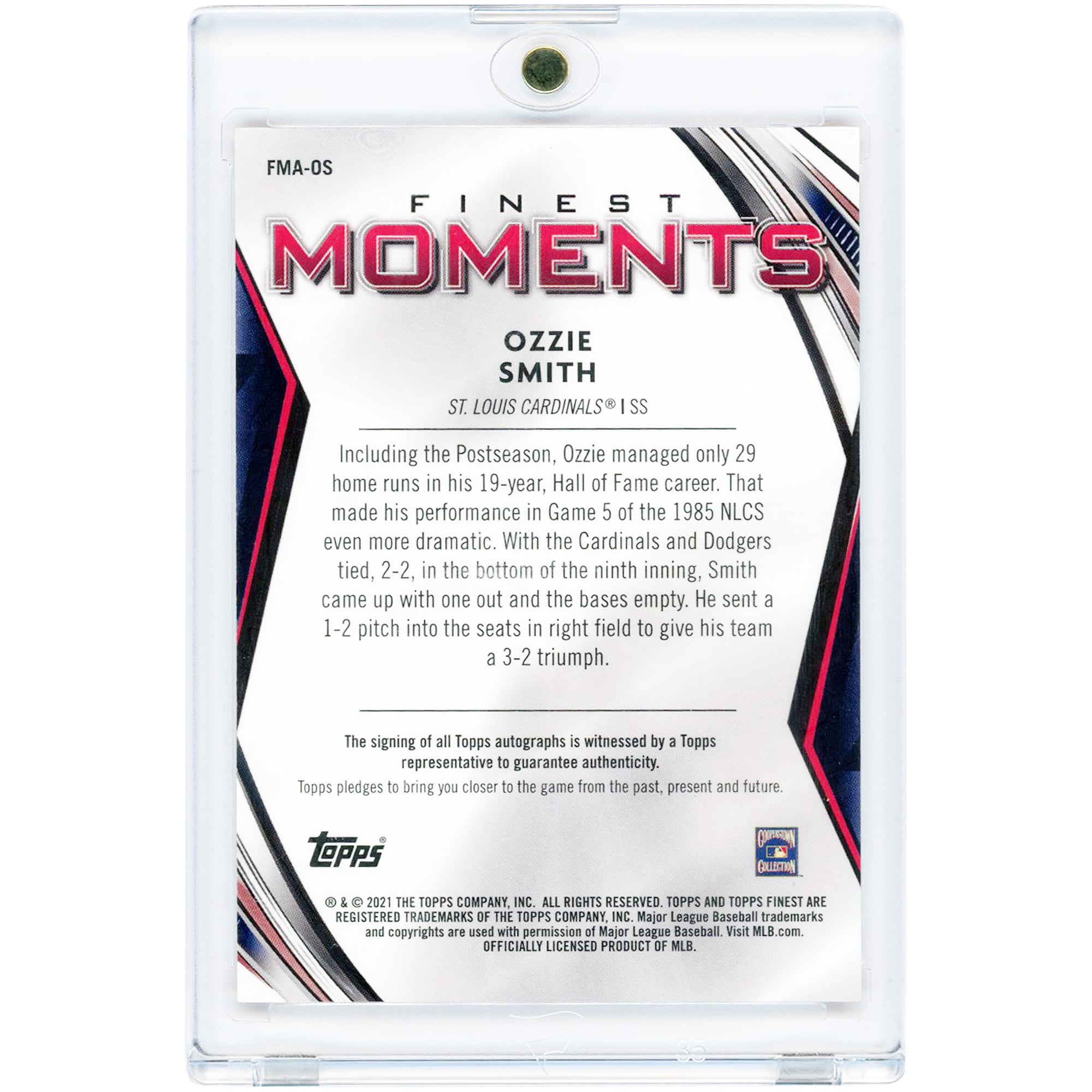 Ozzie Smith St. Louis Cardinals Autographed 2021 Topps Finest Moments Orange Refractor #FMA-OS #6/25 Card