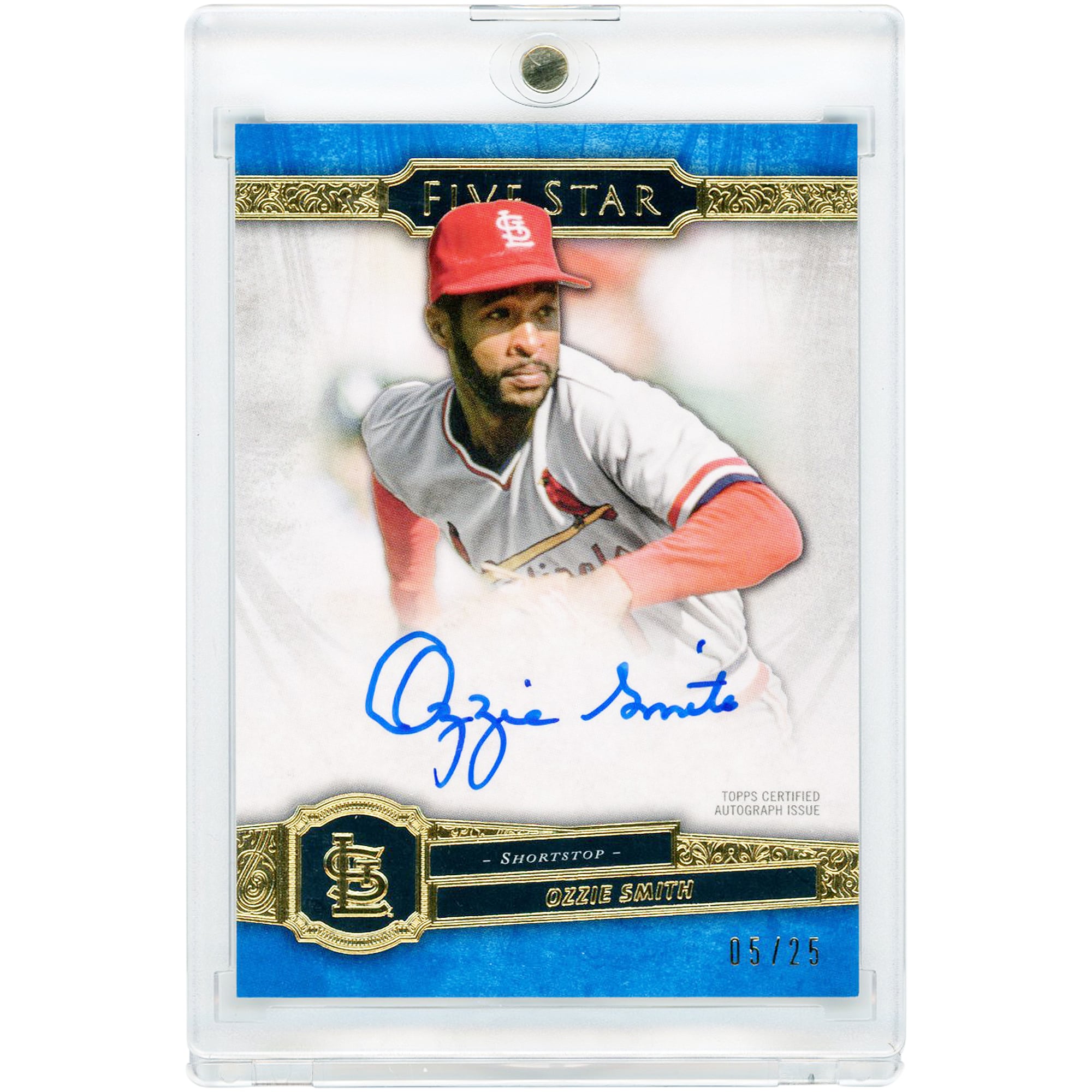 Ozzie Smith St. Louis Cardinals Autographed 2021 Topps Five Star Blue #FSA-OSB #5/25 Card