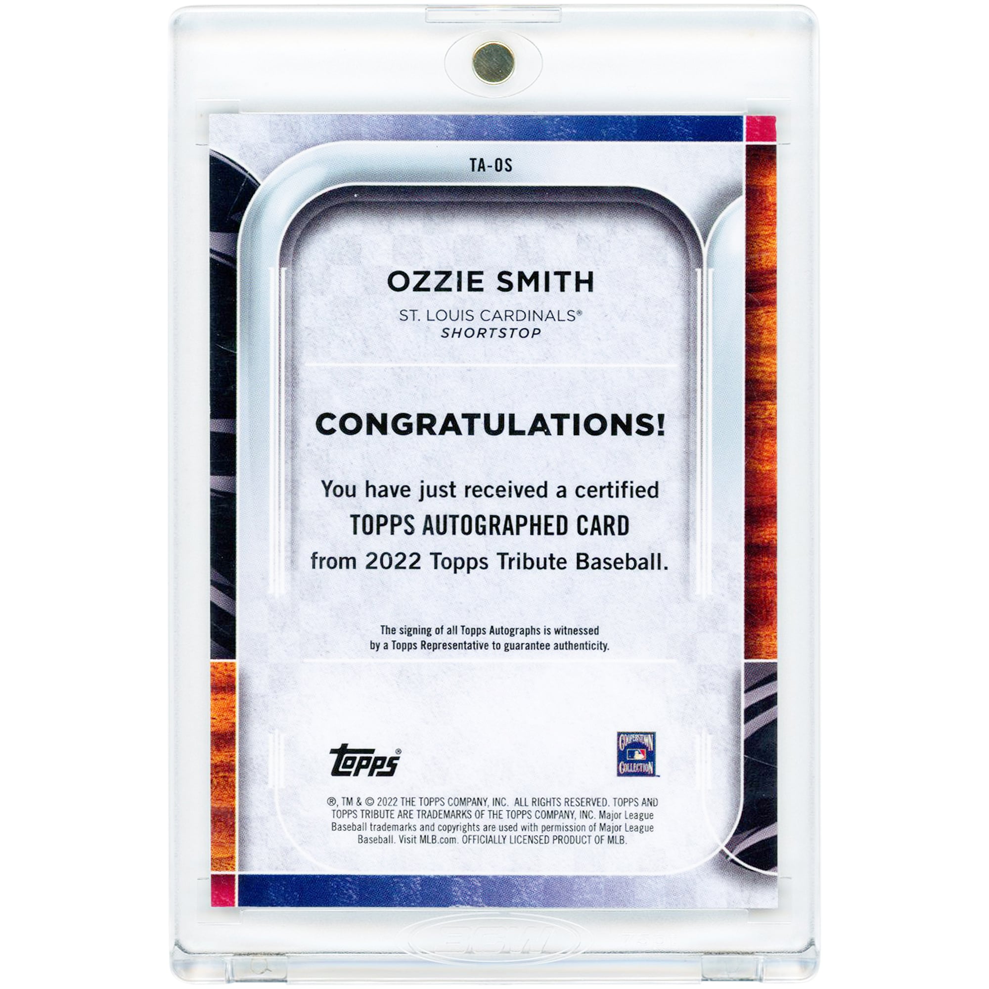 Ozzie Smith St. Louis Cardinals Autographed 2022 Topps Tribute #TA-OS #88/110 Card
