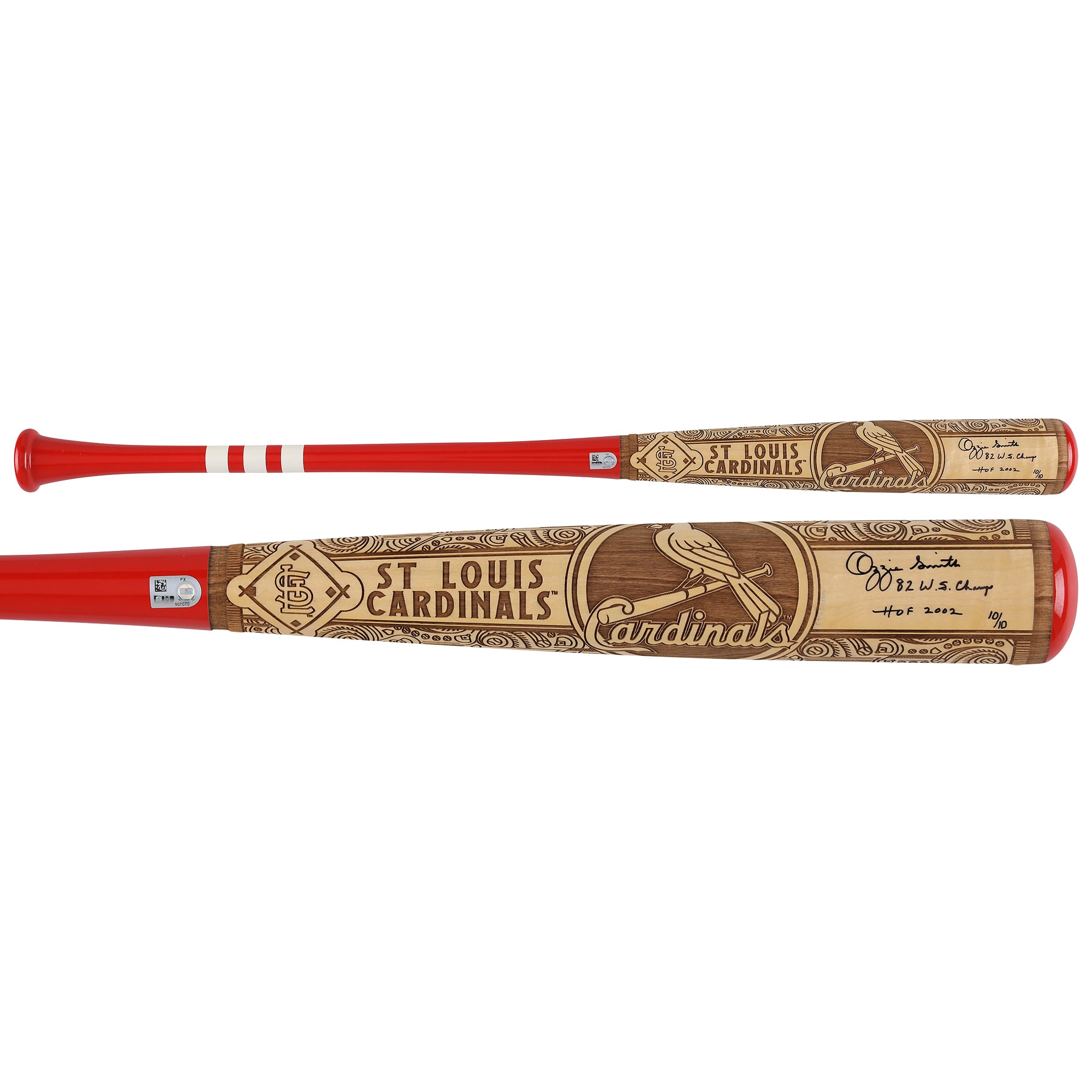 Bâton de baseball Pillbox Bat Company Mural Series autographié par Ozzie Smith, joueur des Cardinals de Saint-Louis, avec inscriptions multiples - Édition limitée n° 10/10