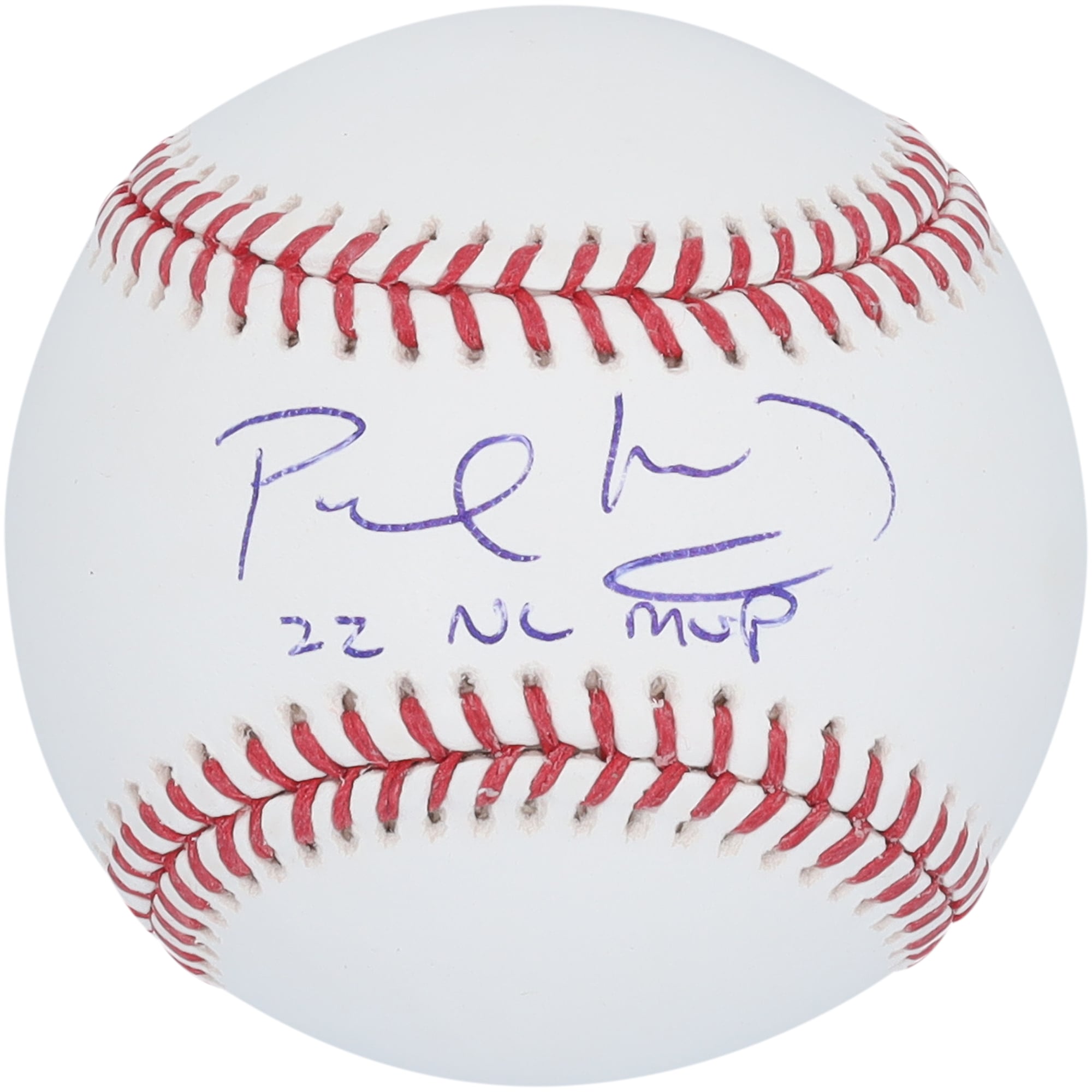 Balle de baseball autographiée par Paul Goldschmidt, joueur des Cardinals de Saint-Louis, élu MVP de la Ligue nationale en 2022, avec inscription « 22 NL MVP ».