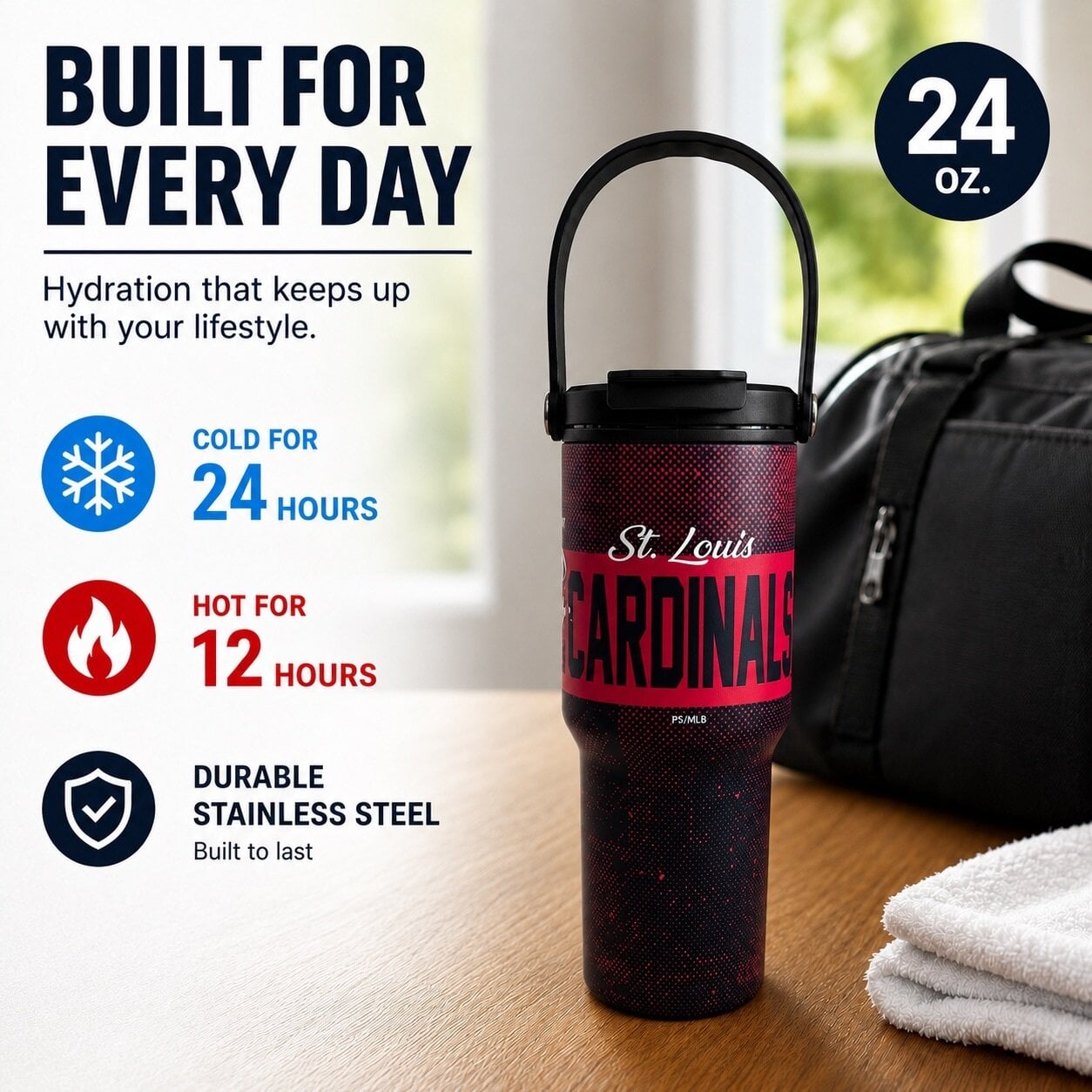 Gourde Pegasus St. Louis Cardinals de 710 ml (24 oz) en acier inoxydable à dégradé moucheté et double bouchon