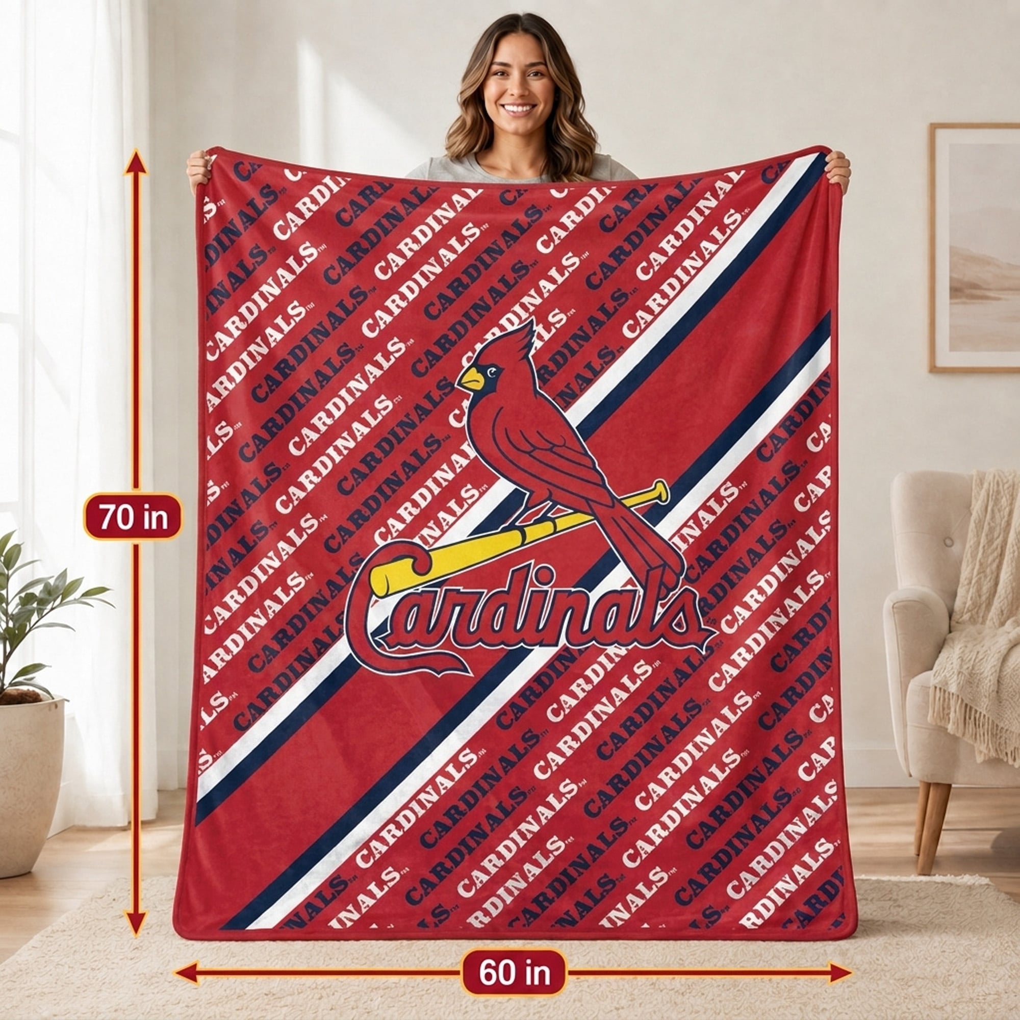 Couverture ultra douce Pegasus St. Louis Cardinals, 152 x 178 cm (diagonale), doublée et ornée du logo.