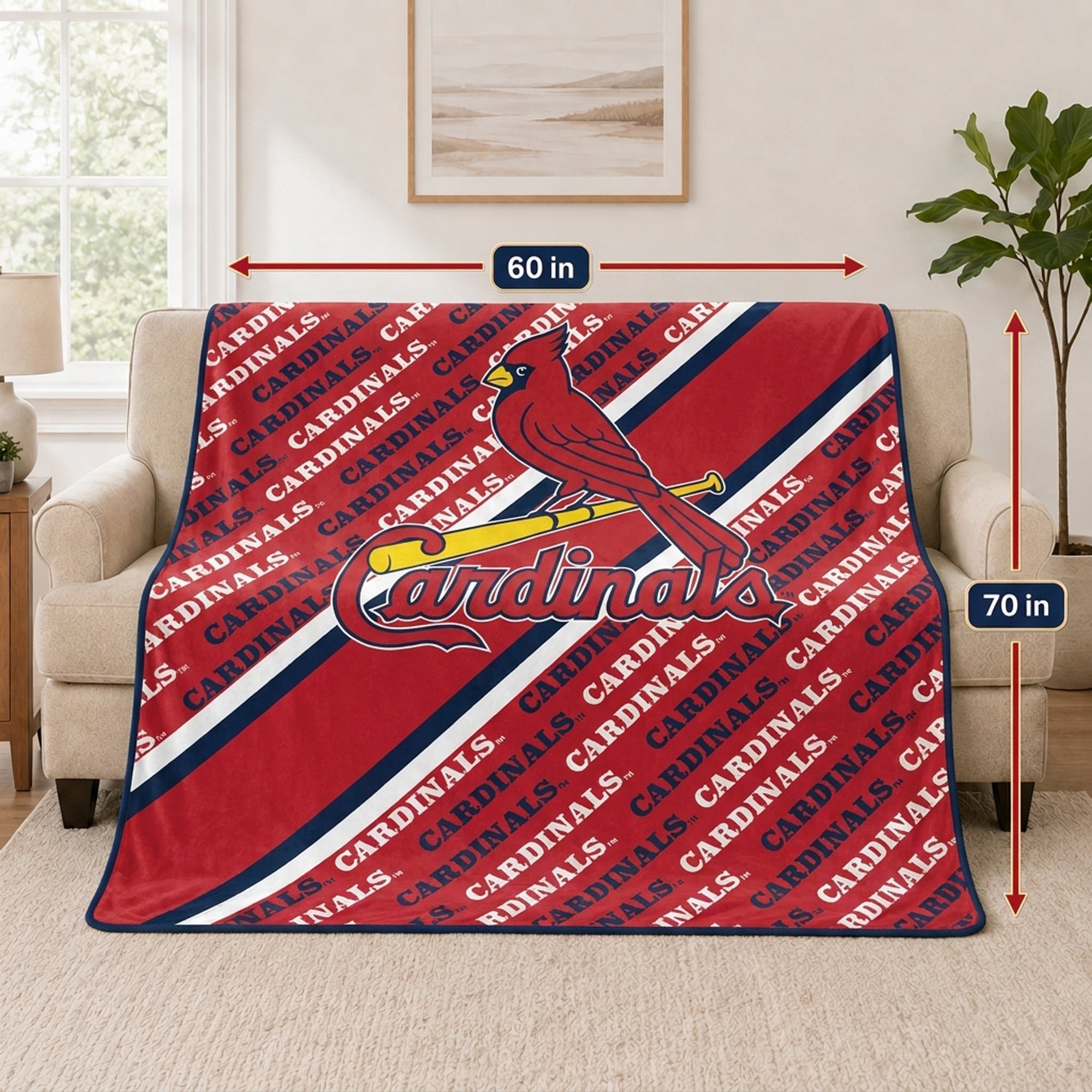 Couverture ultra douce Pegasus St. Louis Cardinals, 152 x 178 cm (diagonale), doublée et ornée du logo.