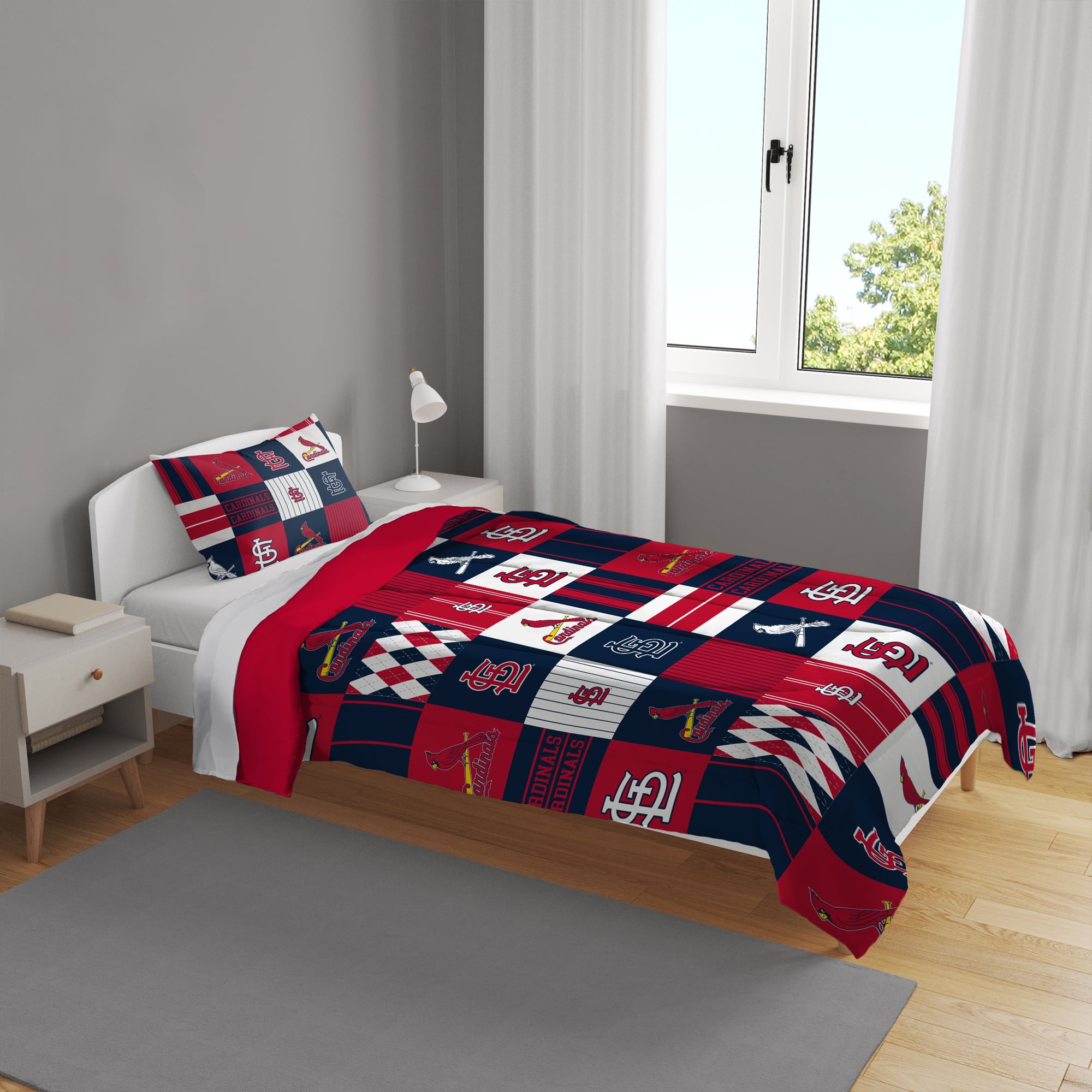 Ensemble de literie deux pièces Pegasus St. Louis Cardinals à carreaux patchwork, pour lit simple/simple XL.