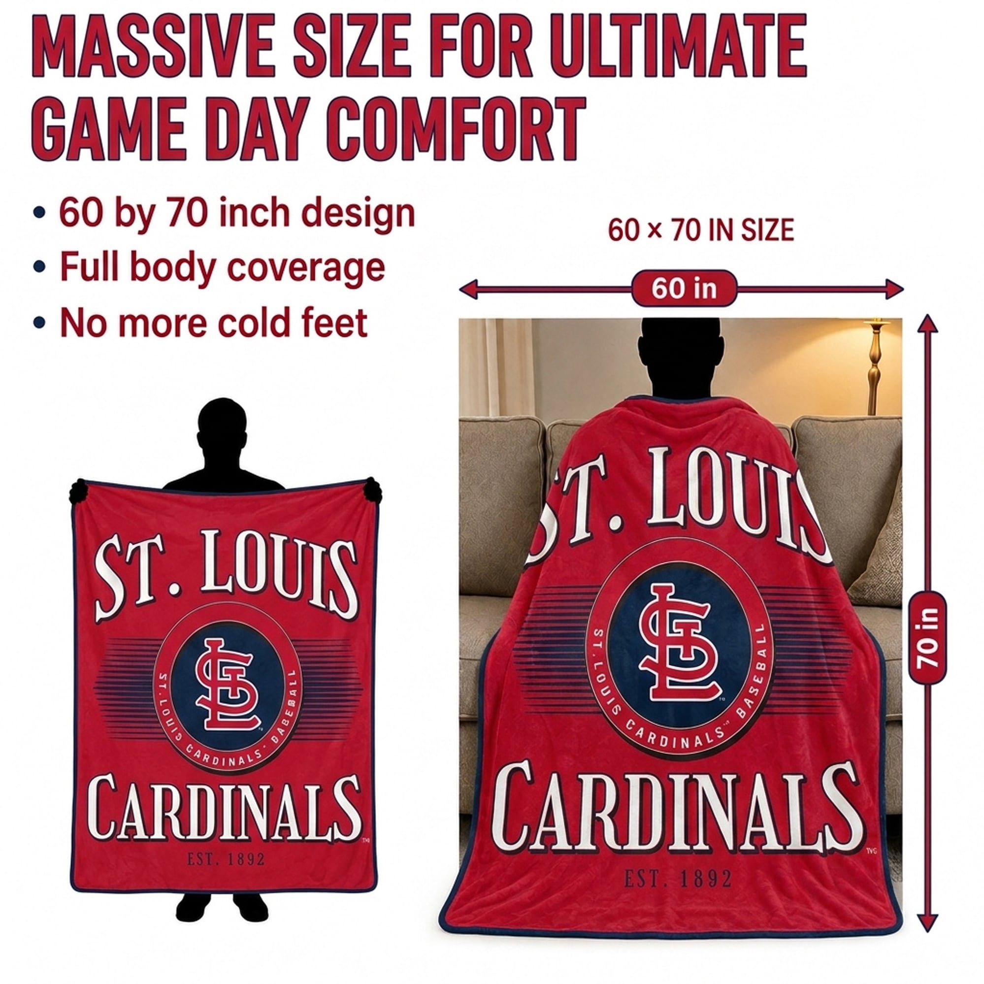 Couverture ultra douce Pegasus St. Louis Cardinals Spotlight Arch 60" x 70"