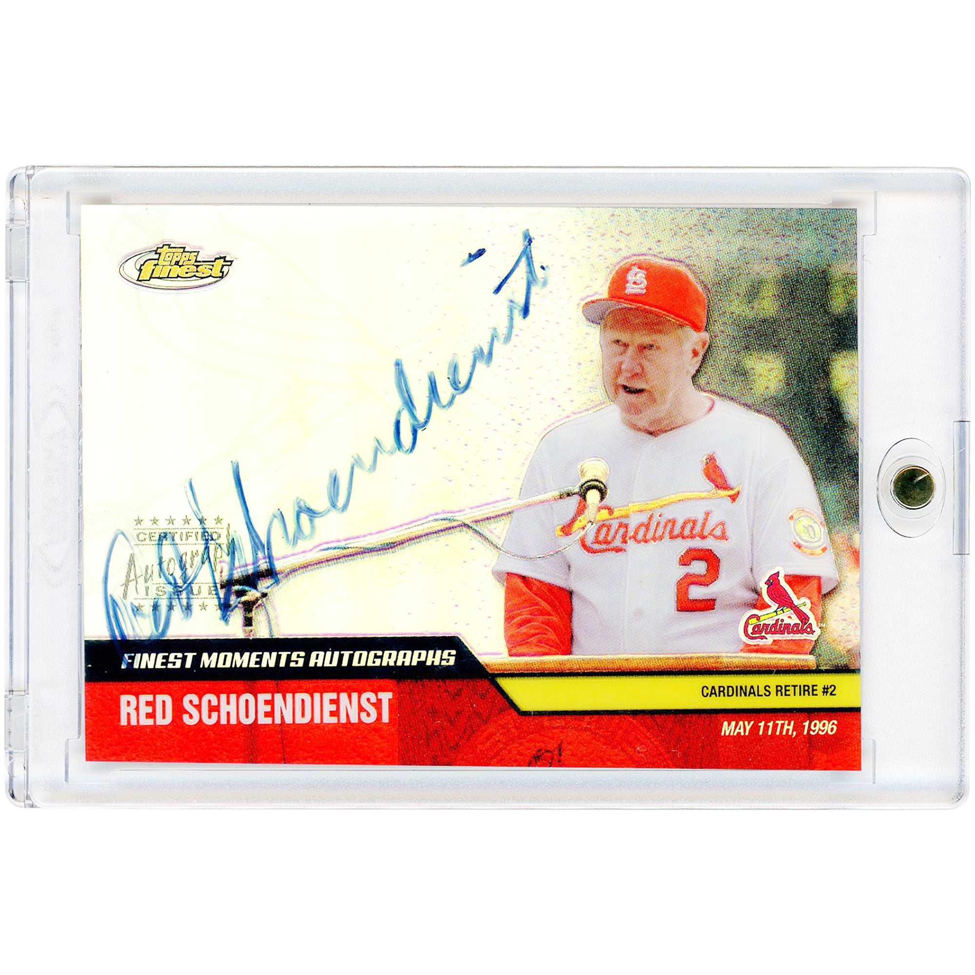 Carte autographiée par Red Schoendienst des Cardinals de Saint-Louis, collection Topps Finest Moments 2002 #FMA-RS