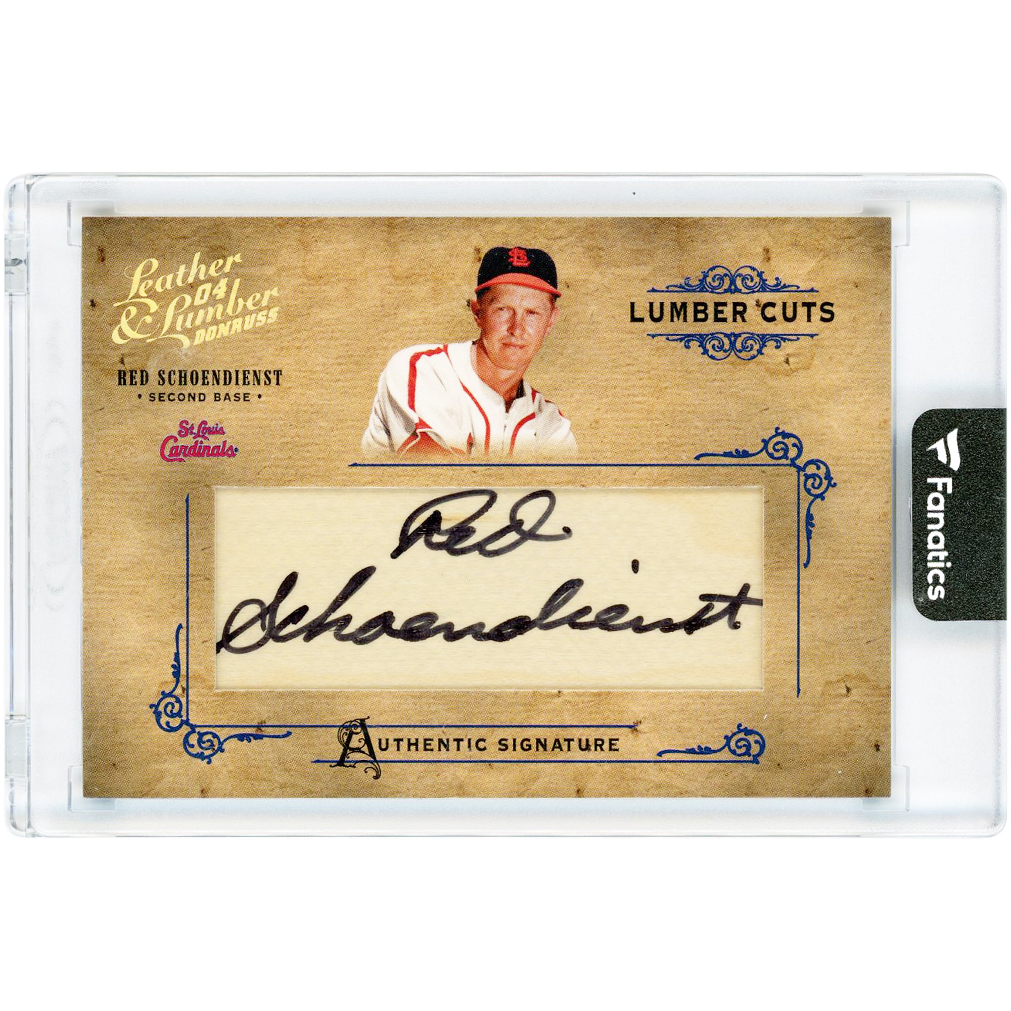Carte autographiée par Red Schoendienst des Cardinals de Saint-Louis (2004) Donruss Leather & Lumbar Lumber Cuts #LC-32 #79/224