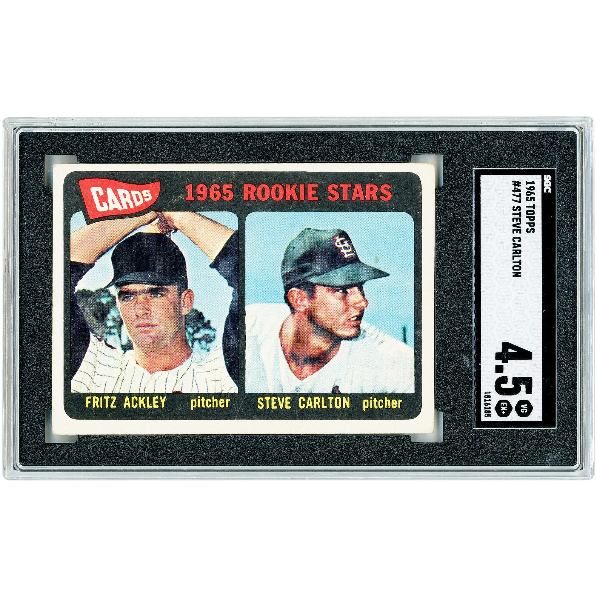 Carte de recrue Steve Carlton, Cardinals de Saint-Louis, 1965 Topps n° 477, authentifiée SGC, note 4,5