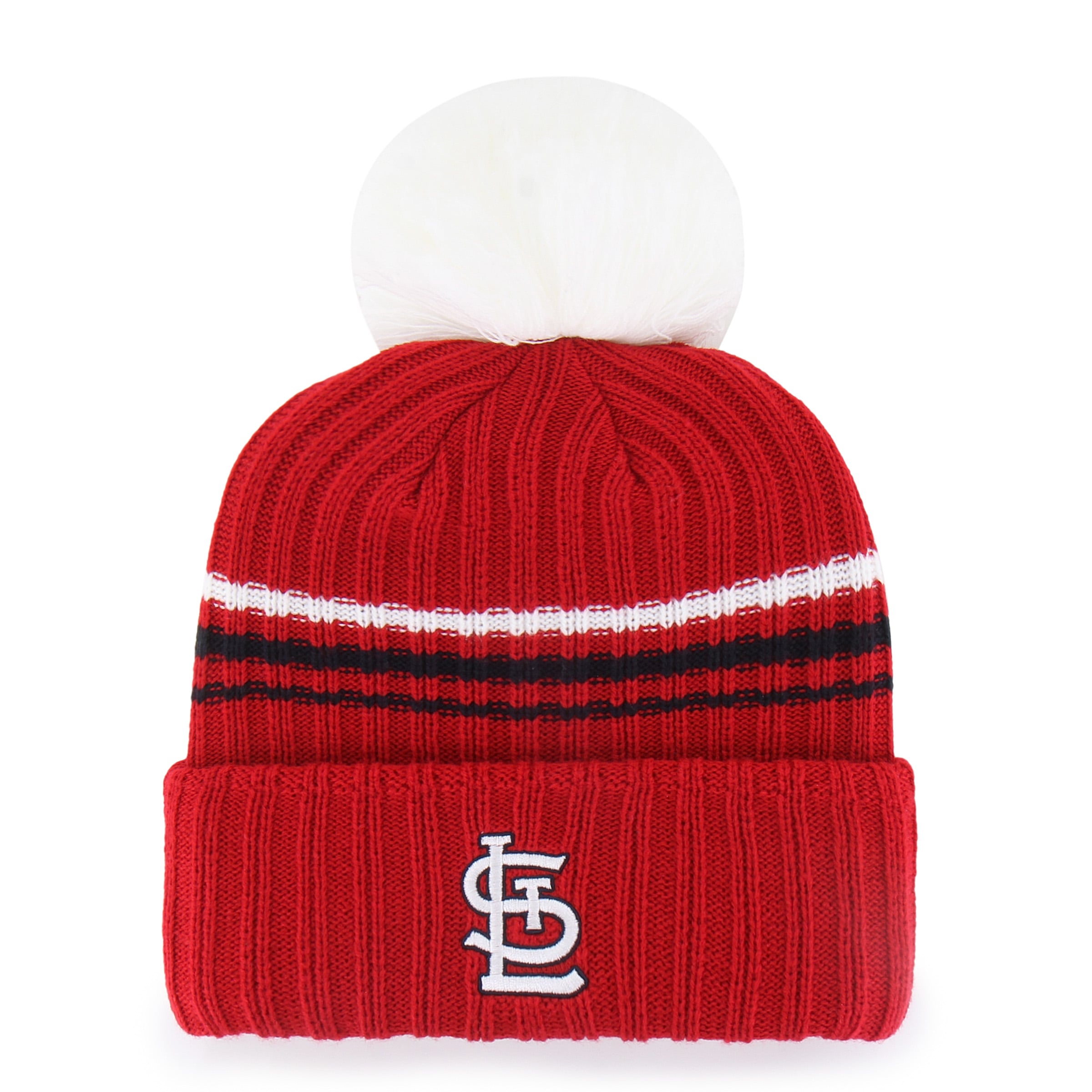 Bonnet en maille duveteuse à revers avec pompon, modèle 47 rouge des Cardinals de Saint-Louis