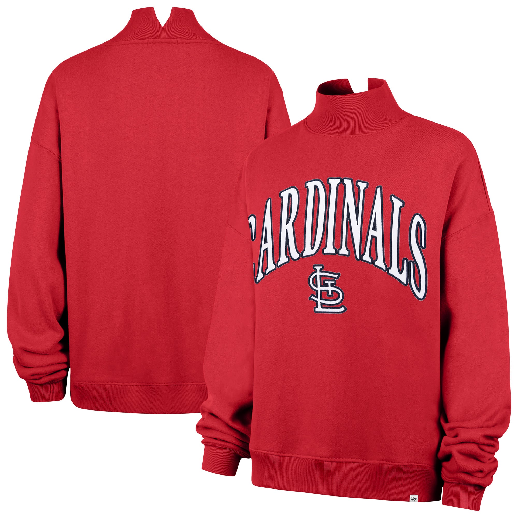Women's '47 Red St. Louis Cardinals Oversized Vantage Mock Neck Sweatshirt