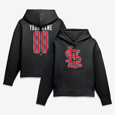 St. Louis Cardinals Women's Metallic Mascot Personalized Name & Number Hoodie - Black