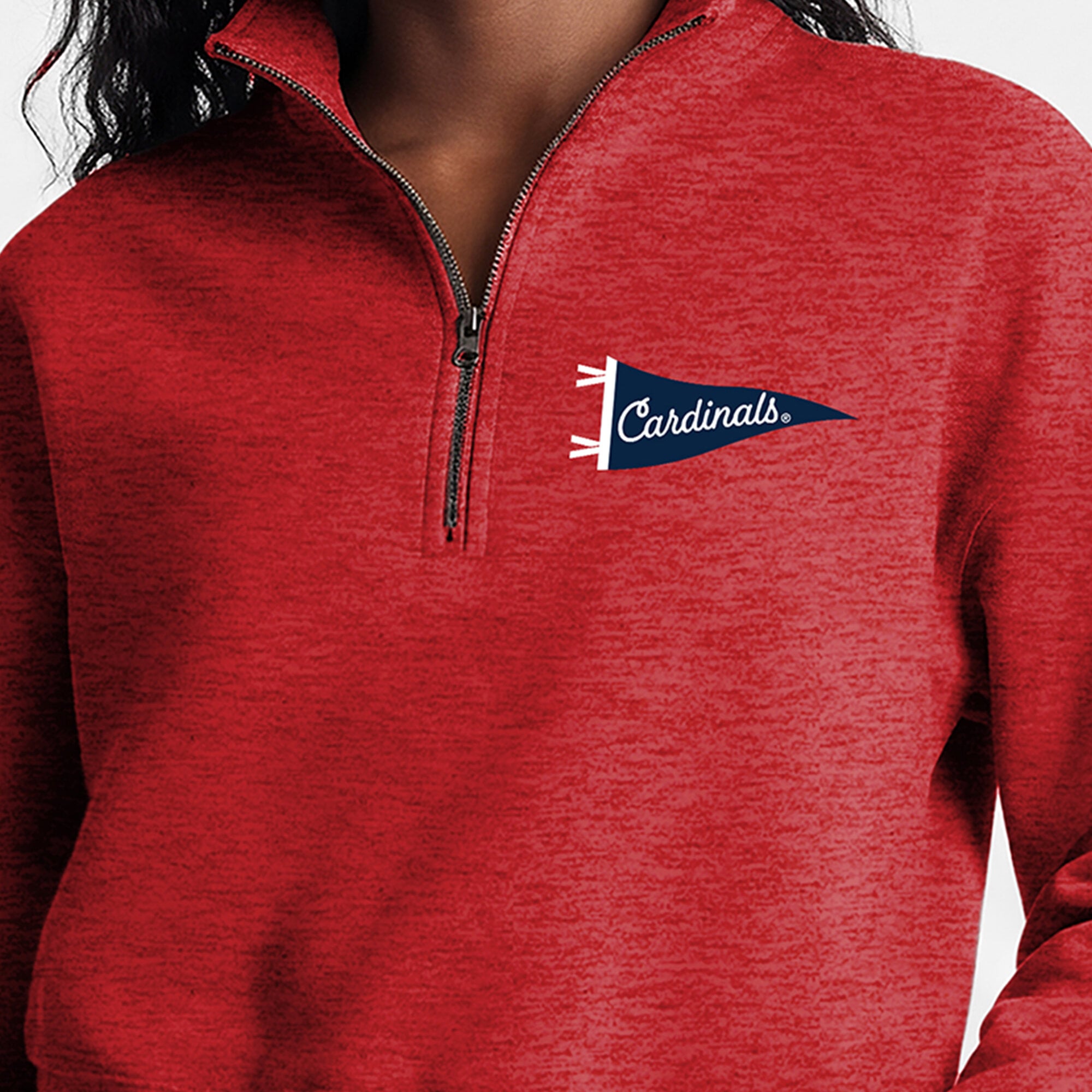 Pull court à col zippé Champion rouge St. Louis Cardinals Triumph en polaire tri-blend pour femme