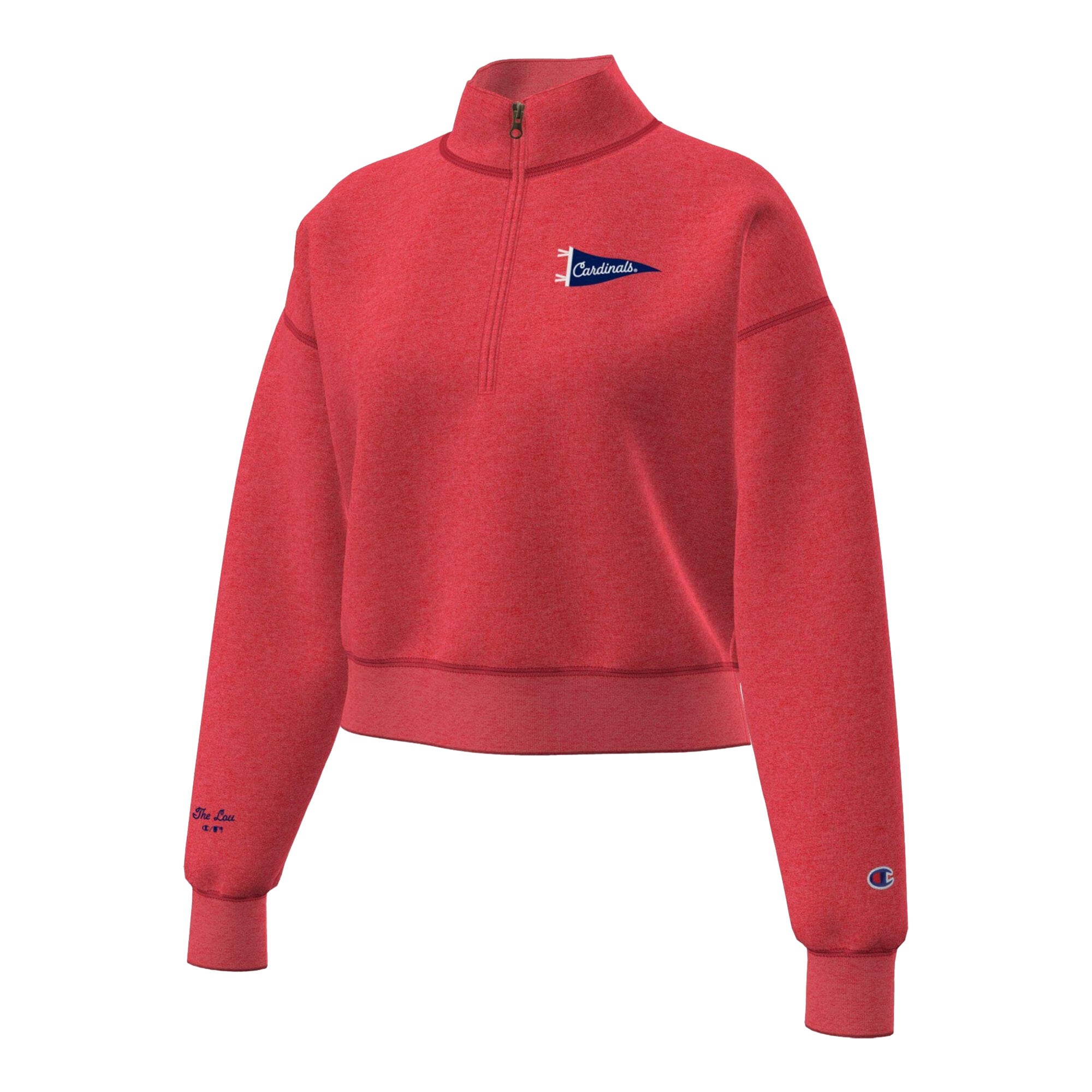 Pull court à col zippé Champion rouge St. Louis Cardinals Triumph en polaire tri-blend pour femme