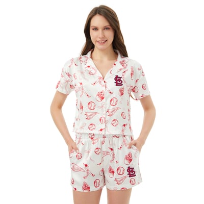  St. Louis Cardinals Concepts Sport Women's Hilton Satin Allover Print Button-Up Shirt & Shorts Set - White