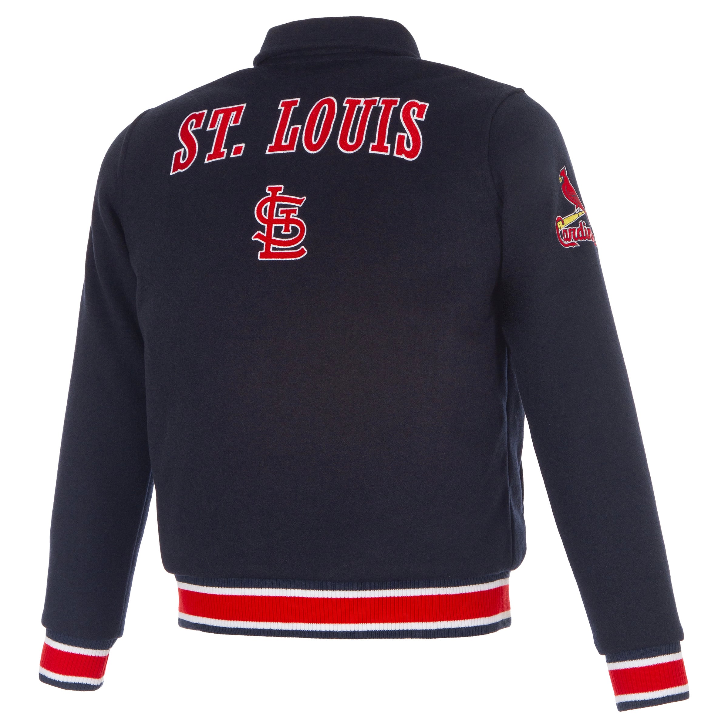 Veste réversible en laine à boutons-pression pour femme JH Design, motif Cardinals de Saint-Louis, bleu marine