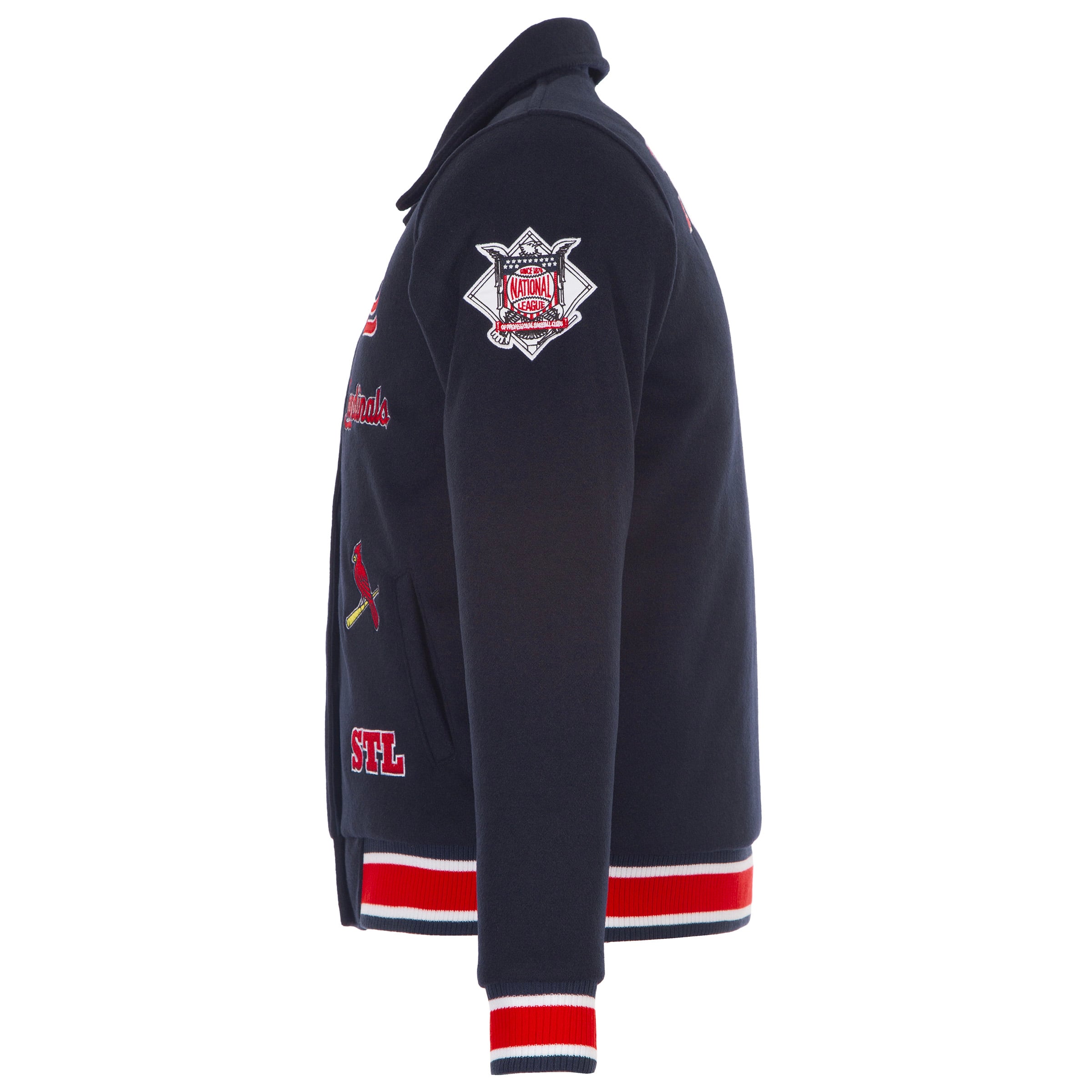 Veste réversible en laine à boutons-pression pour femme JH Design, motif Cardinals de Saint-Louis, bleu marine