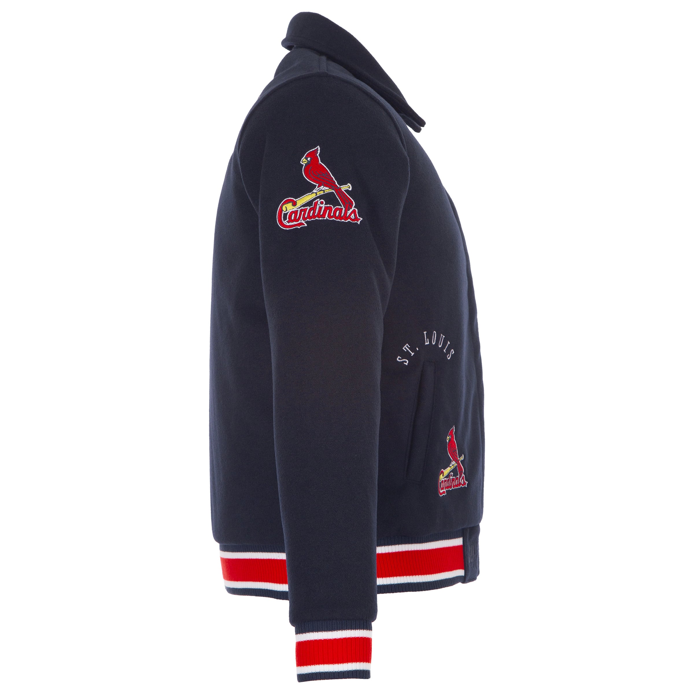 Veste réversible en laine à boutons-pression pour femme JH Design, motif Cardinals de Saint-Louis, bleu marine