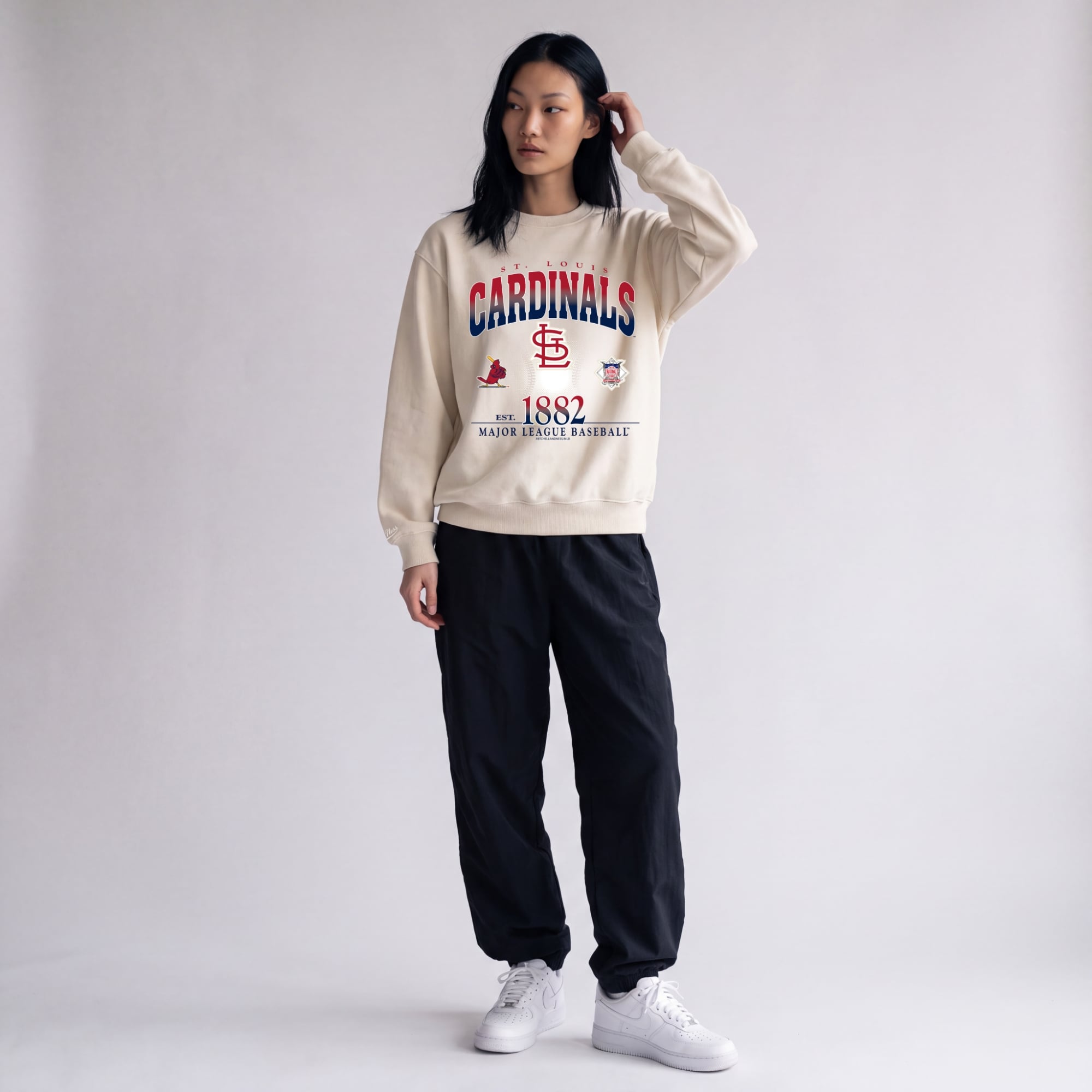 Women's Mitchell & Ness Cream St. Louis Cardinals Street Graphics Sweatshirt