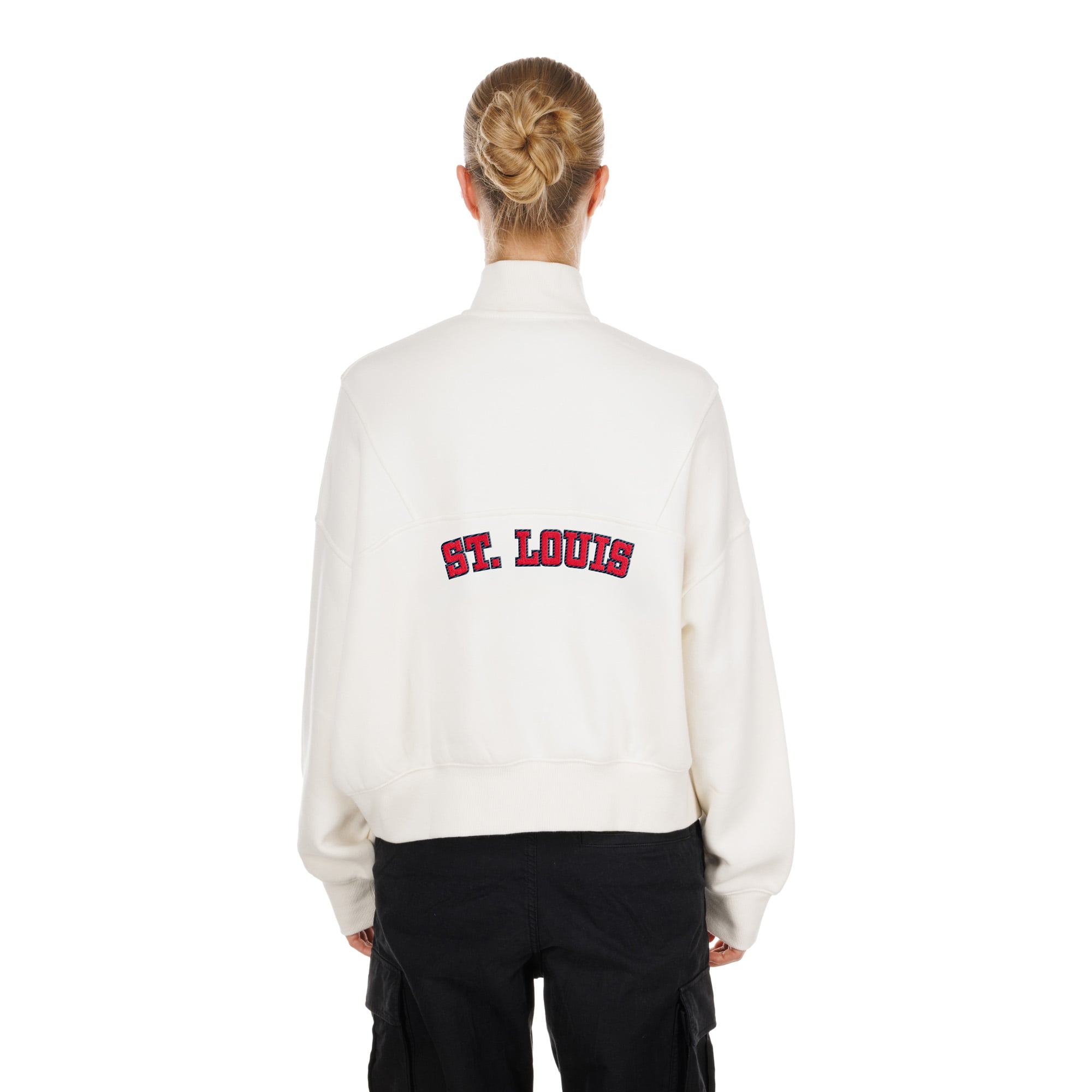 Pull polaire à col zippé New Era beige clair pour femme, motif St. Louis Cardinals Dune Dust.