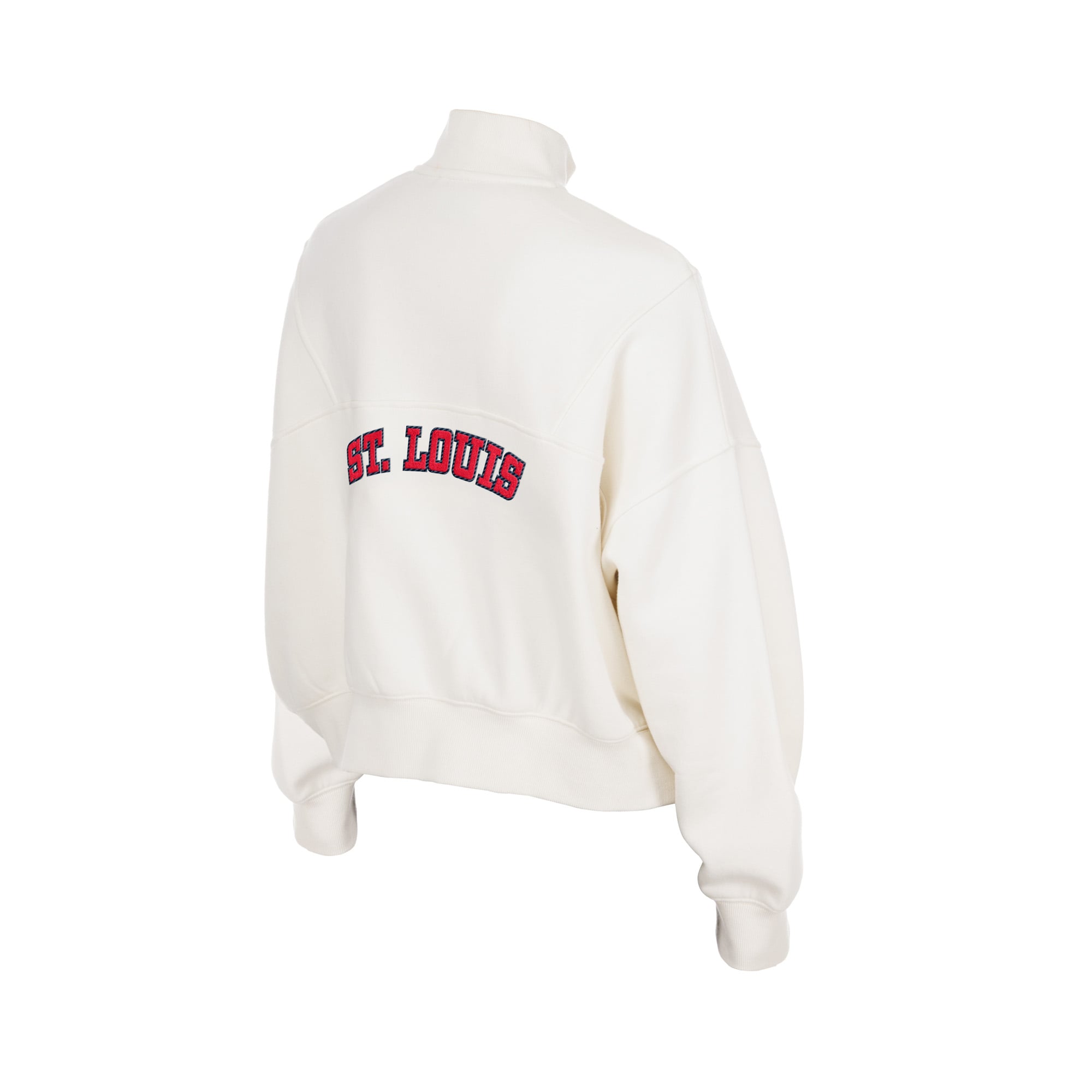 Pull polaire à col zippé New Era beige clair pour femme, motif St. Louis Cardinals Dune Dust.